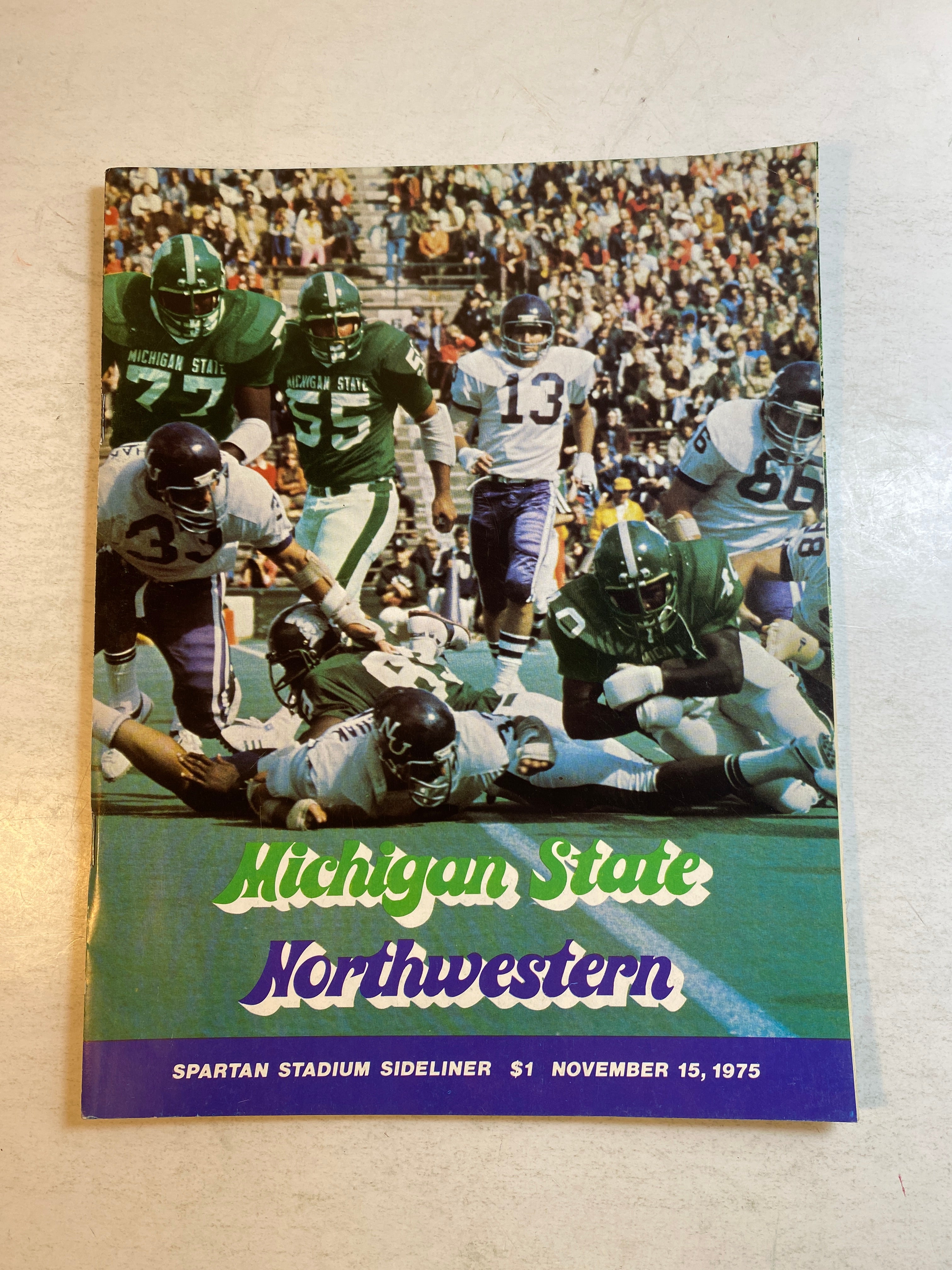 1975 Michigan State vs Northwestern Spartan Sideliner Football Program