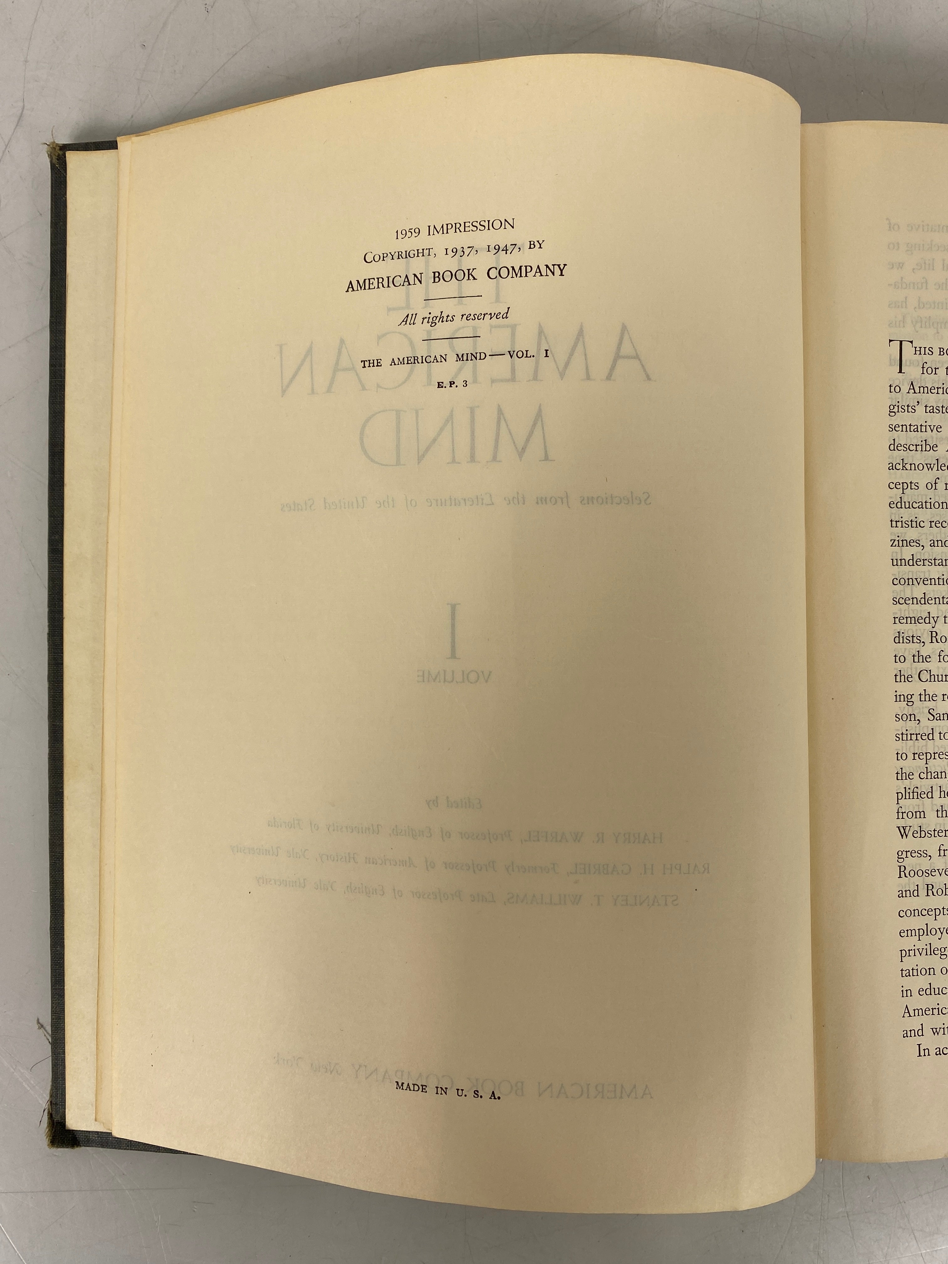 2 Vol Set: The American Mind I & II Warfel/Gabriel/Williams 1959 Ed HC