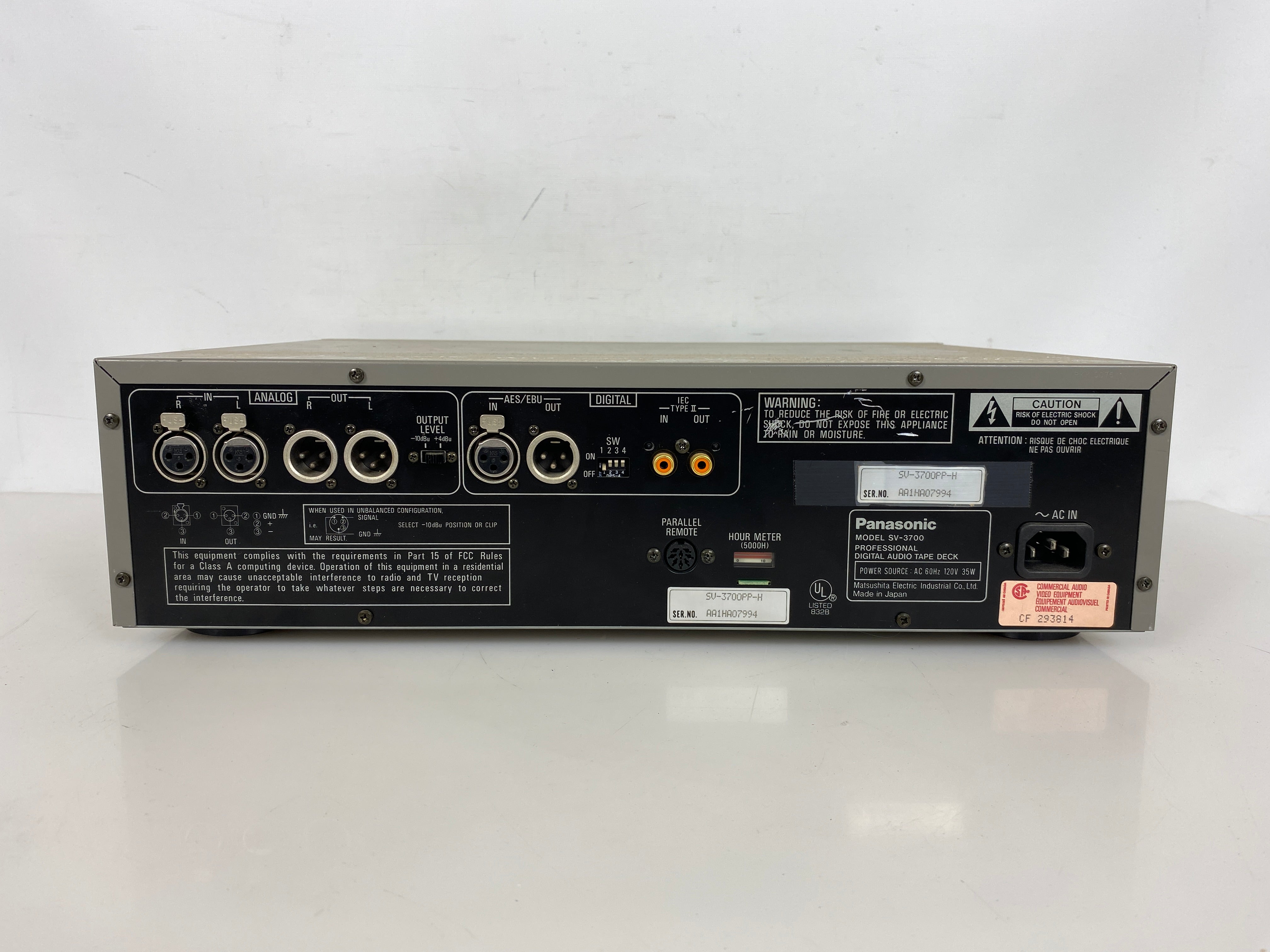 Panasonic SV-3700 Professional Digital Audio Tape Deck *For Parts or Repair*