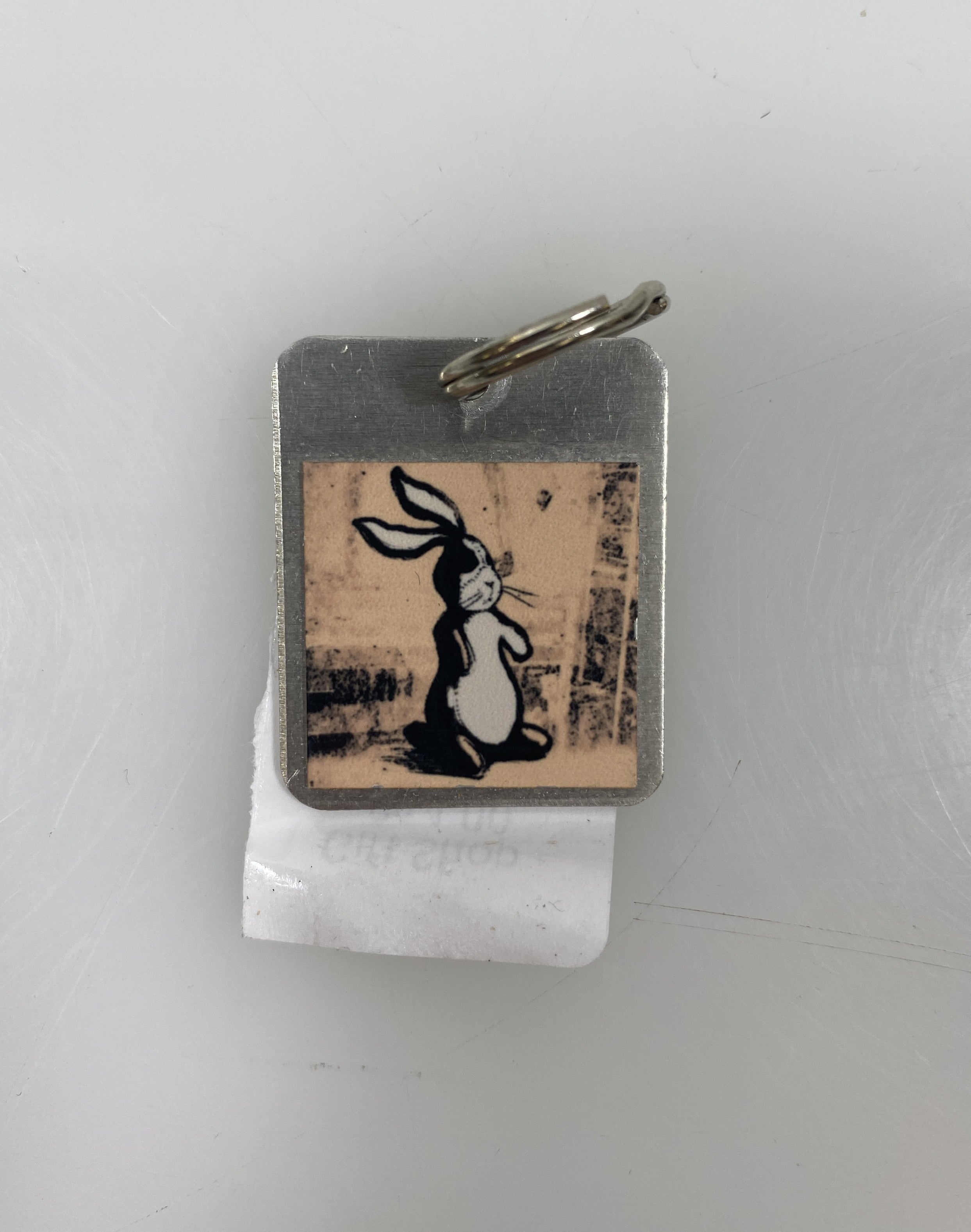 Silver White Stuffed Rabbit Keychain