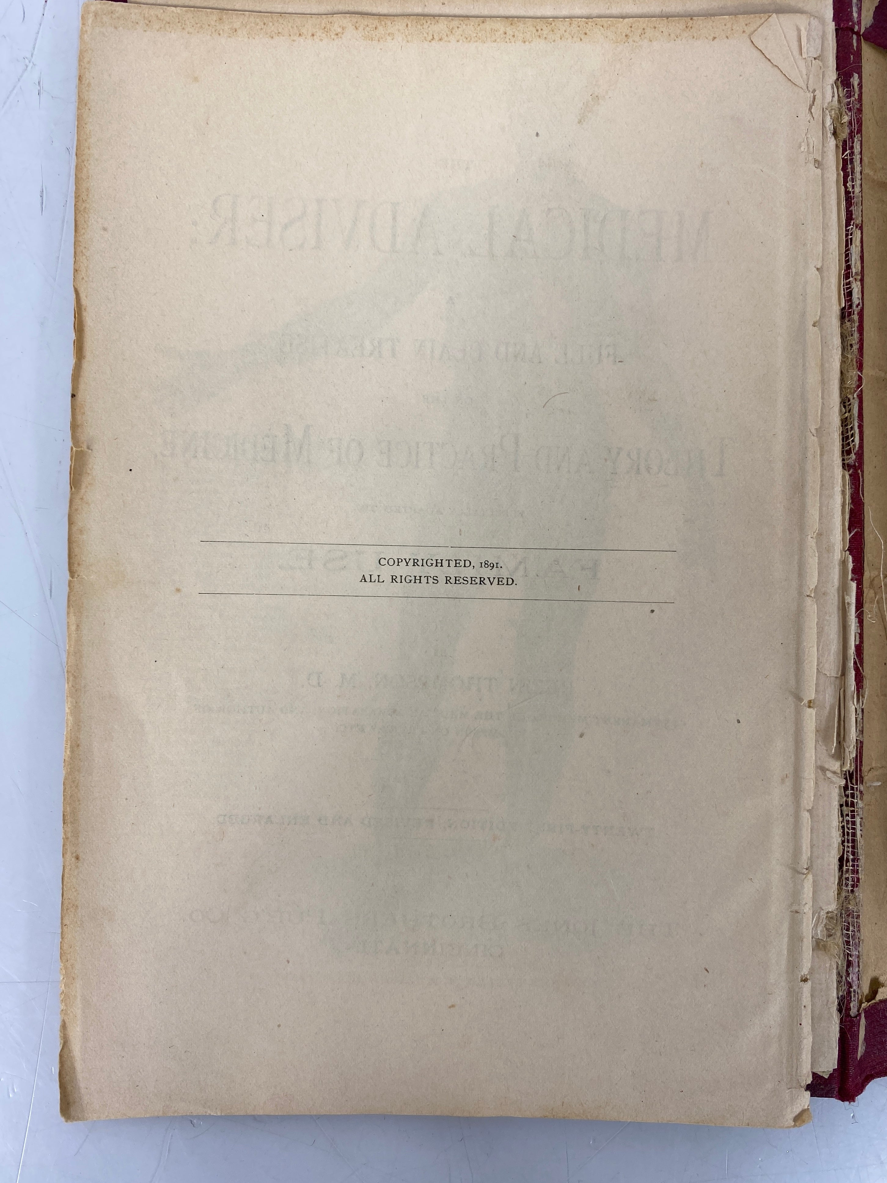 The Medical Adviser by Rezin Thompson 1891 Antique HC 21st Edition See Photos