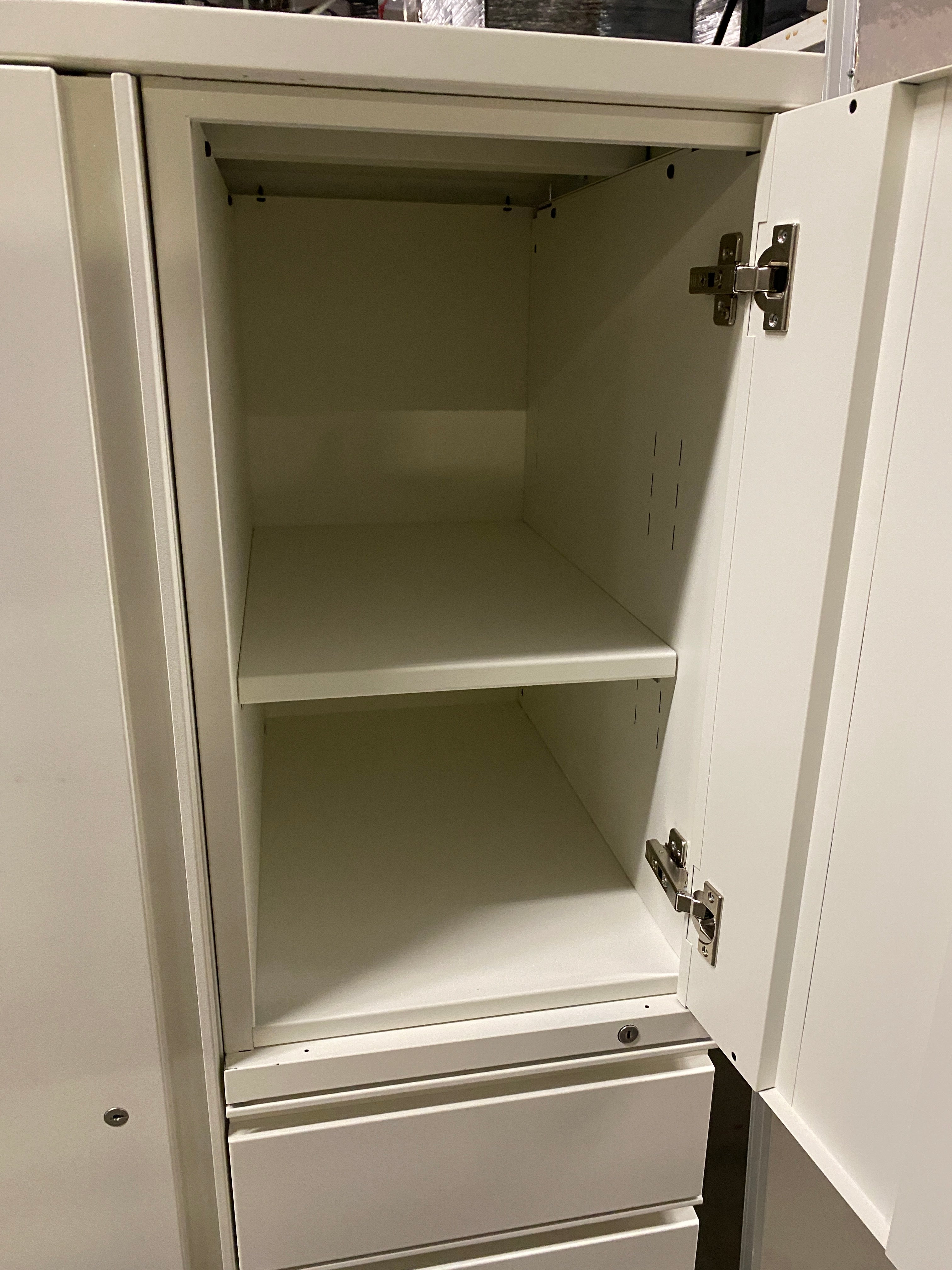 White Left Opening Cabinet 3 Drawers and 2 Shelves