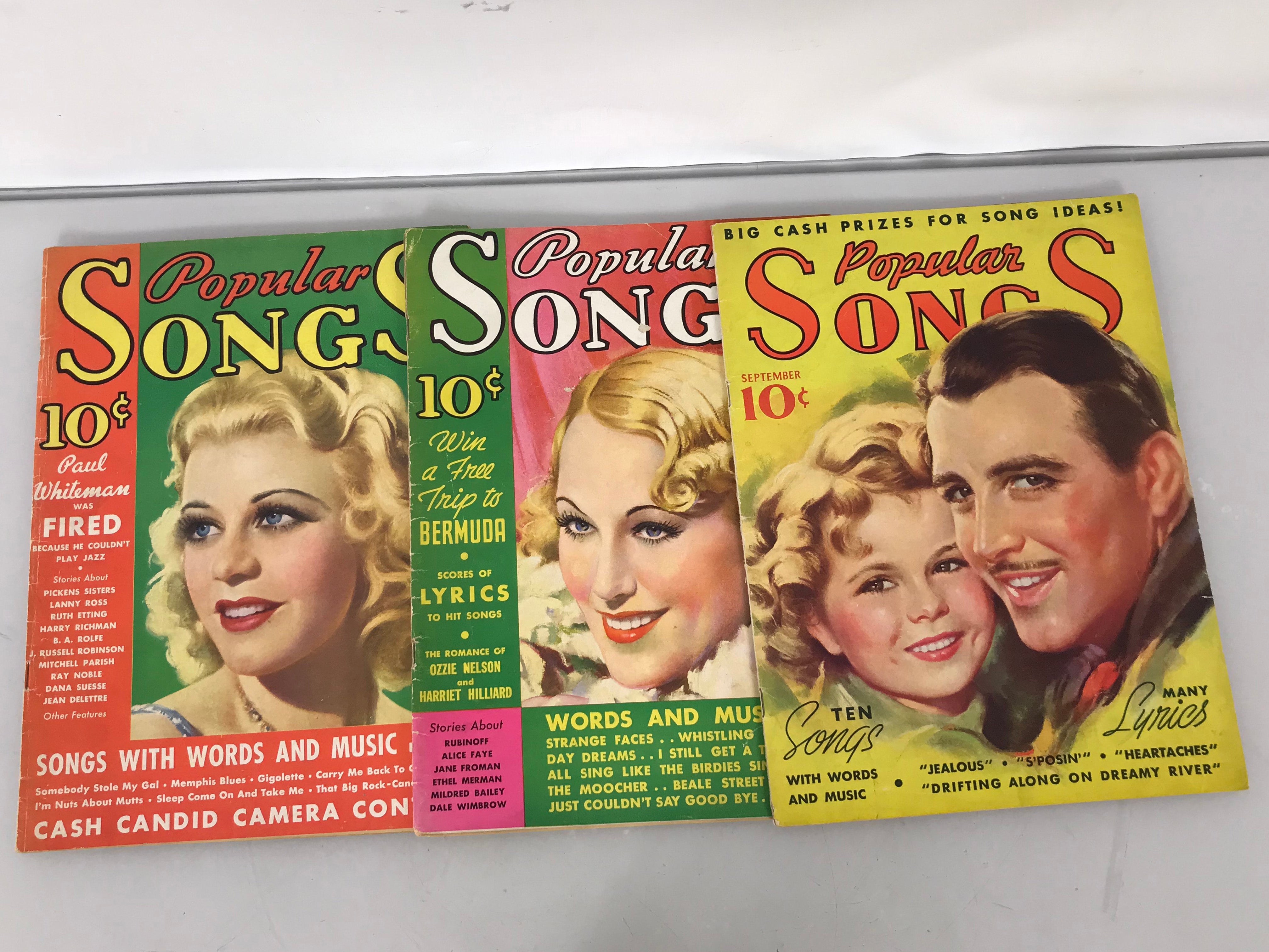 Popular Songs Magazine Lot of 3 April, June, September 1935