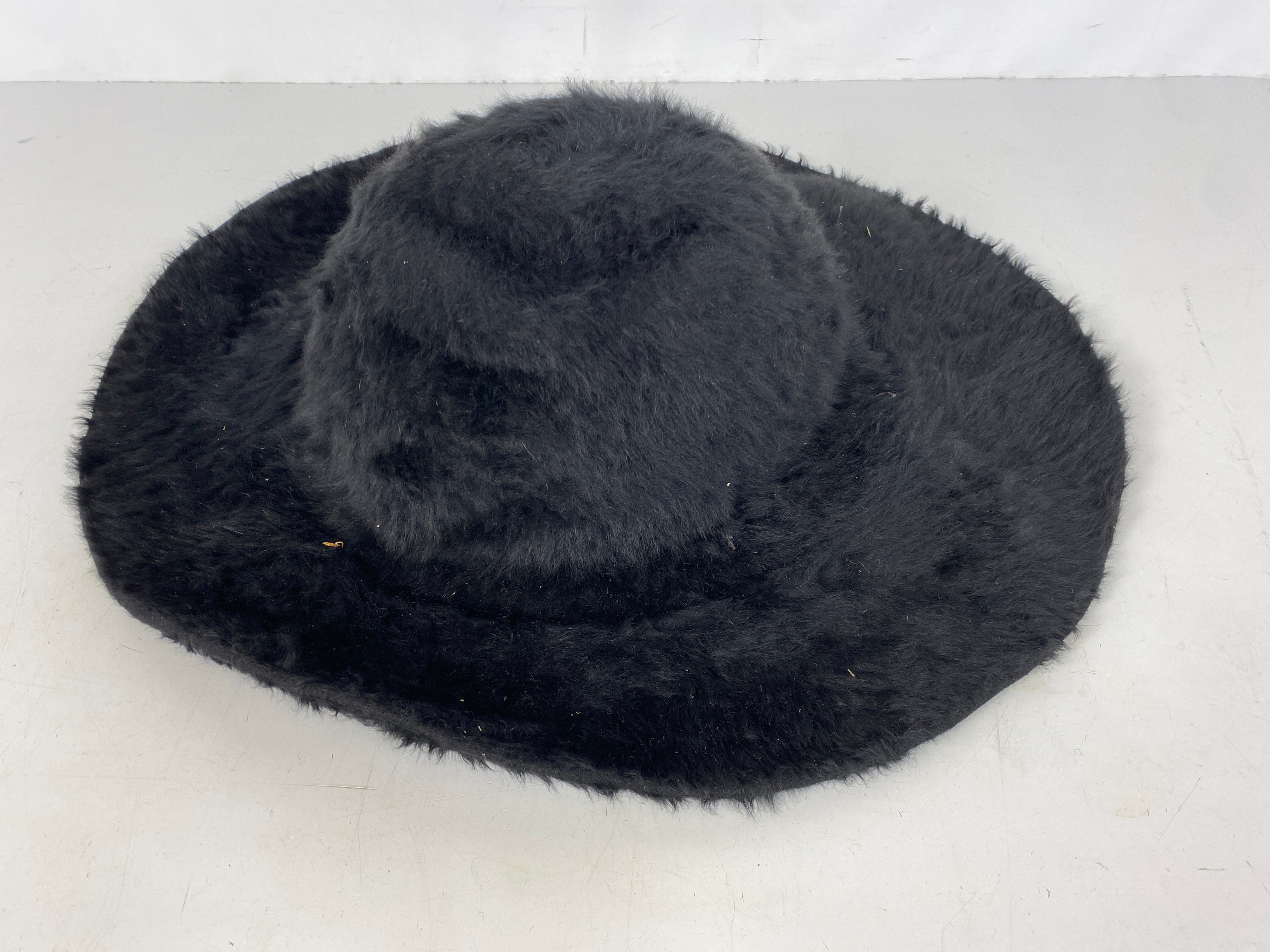 Vintage Black Faux Fur Wide Brimmed Hat