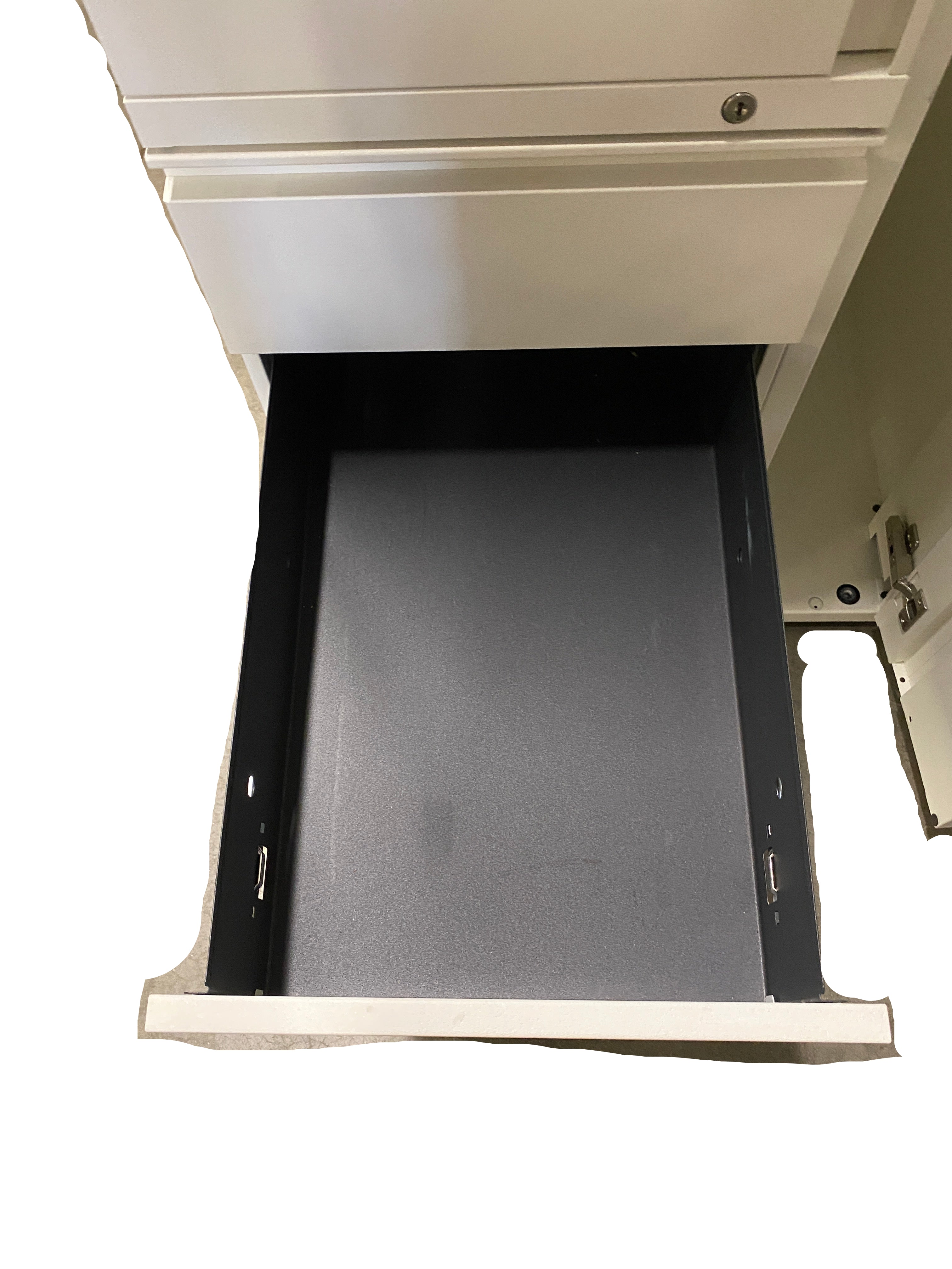 White Right Opening Cabinet w/ 3 Drawers and 2 Shelves