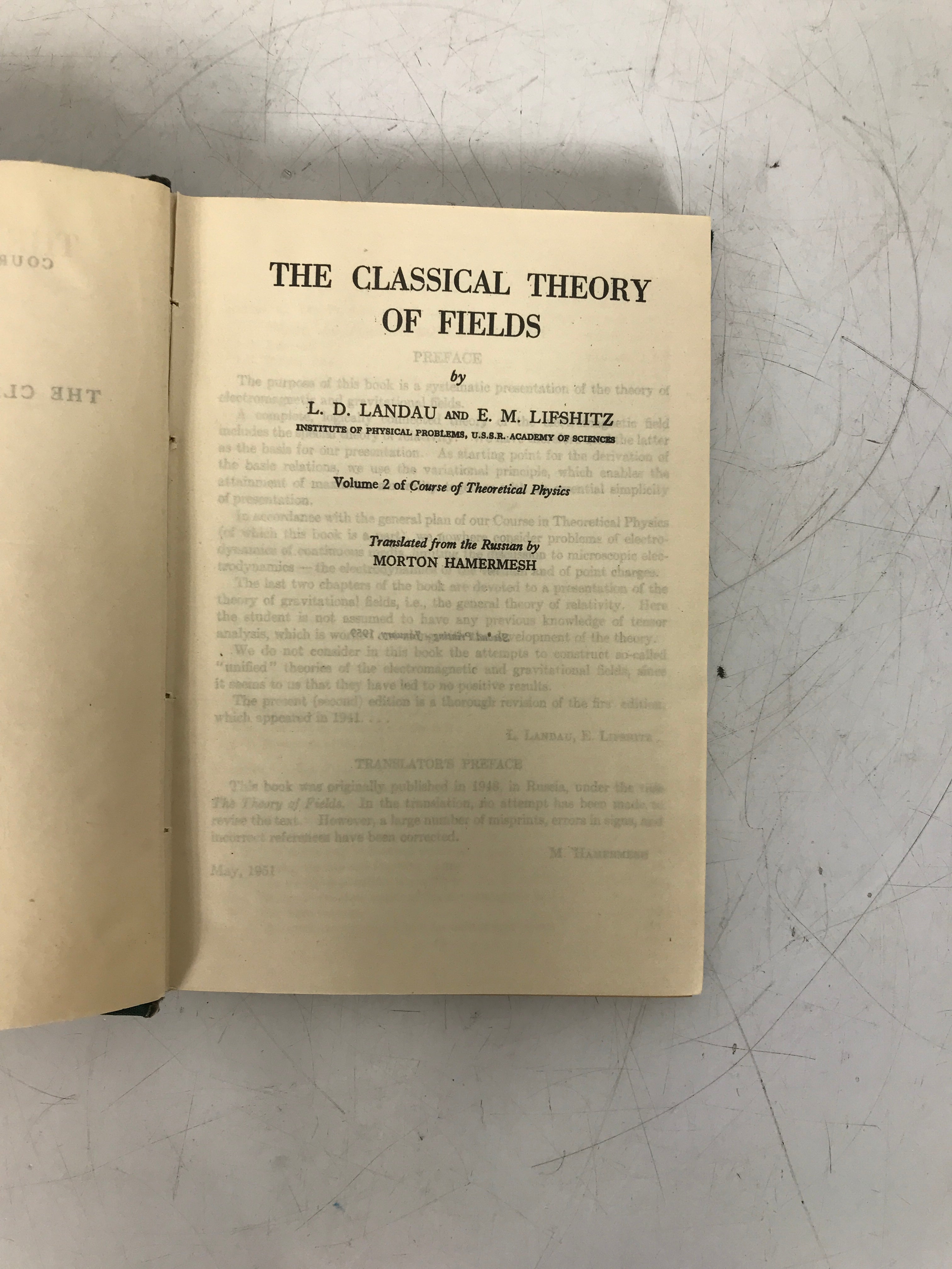 The Classical Theory of Fields Landau/Lifshitz 1959 2nd Print HC