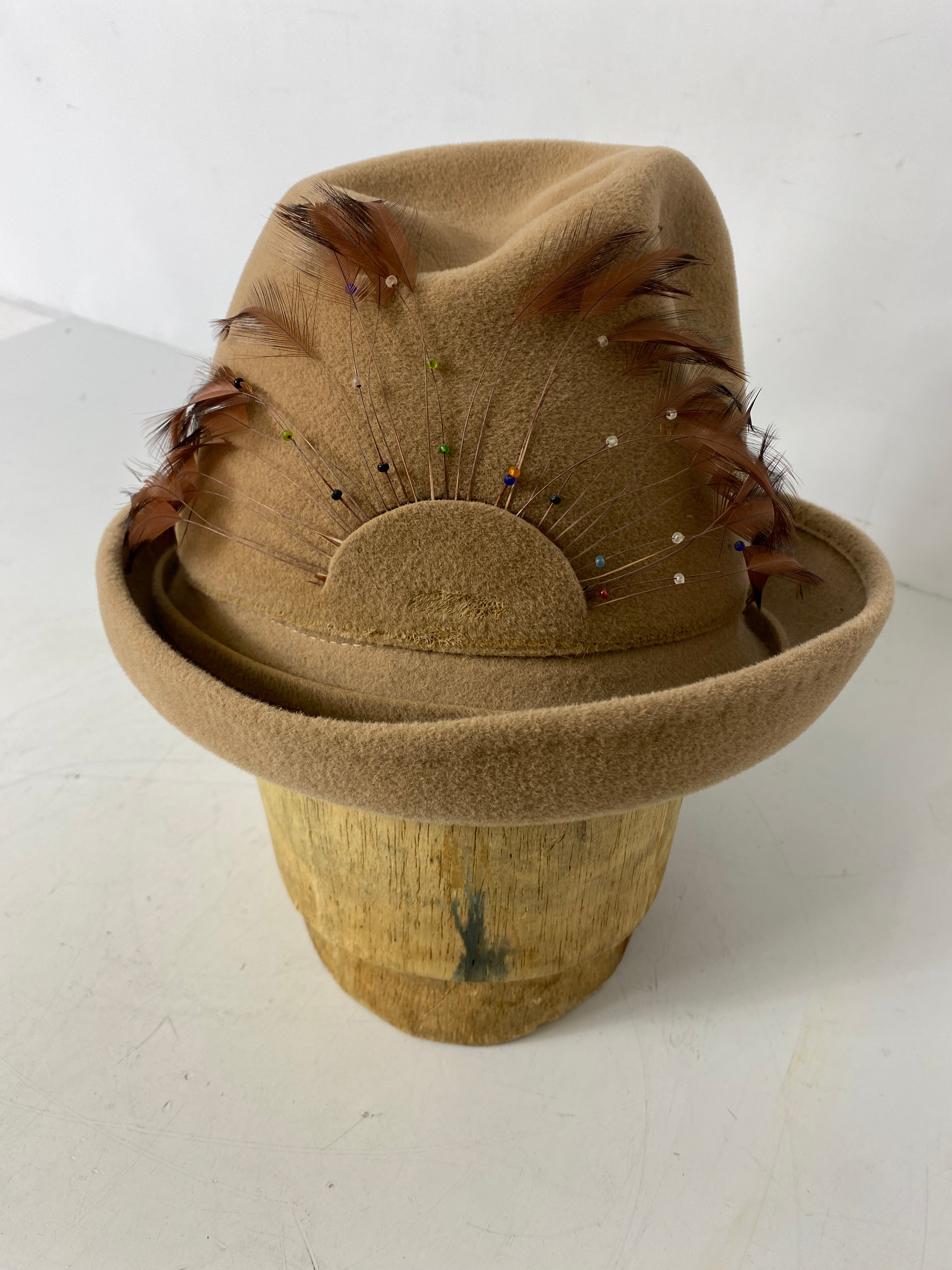 Vintage Ann Marie Luxuria Felt Bowler Hat with Feathers - Italy