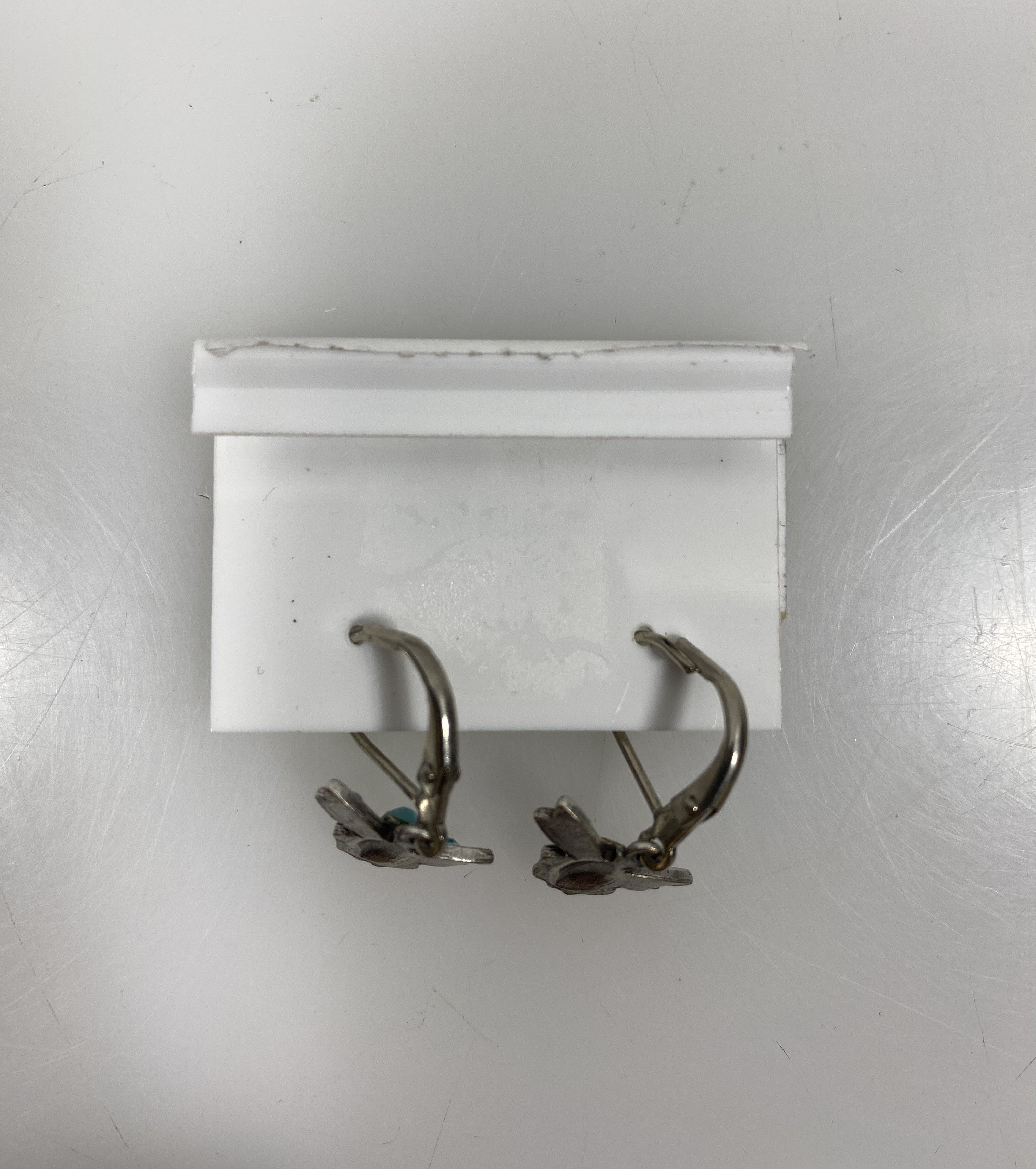 Silver Teal Crystal Bee Earrings
