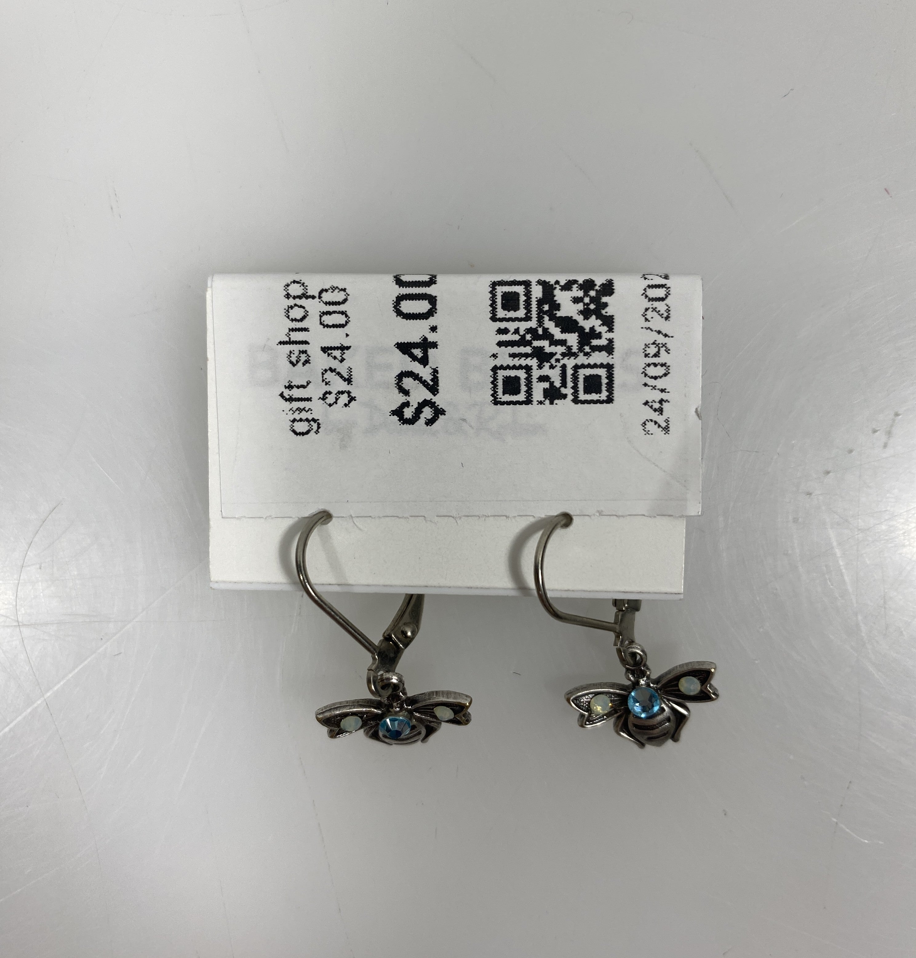 Silver Blue Crystal Bee Earrings