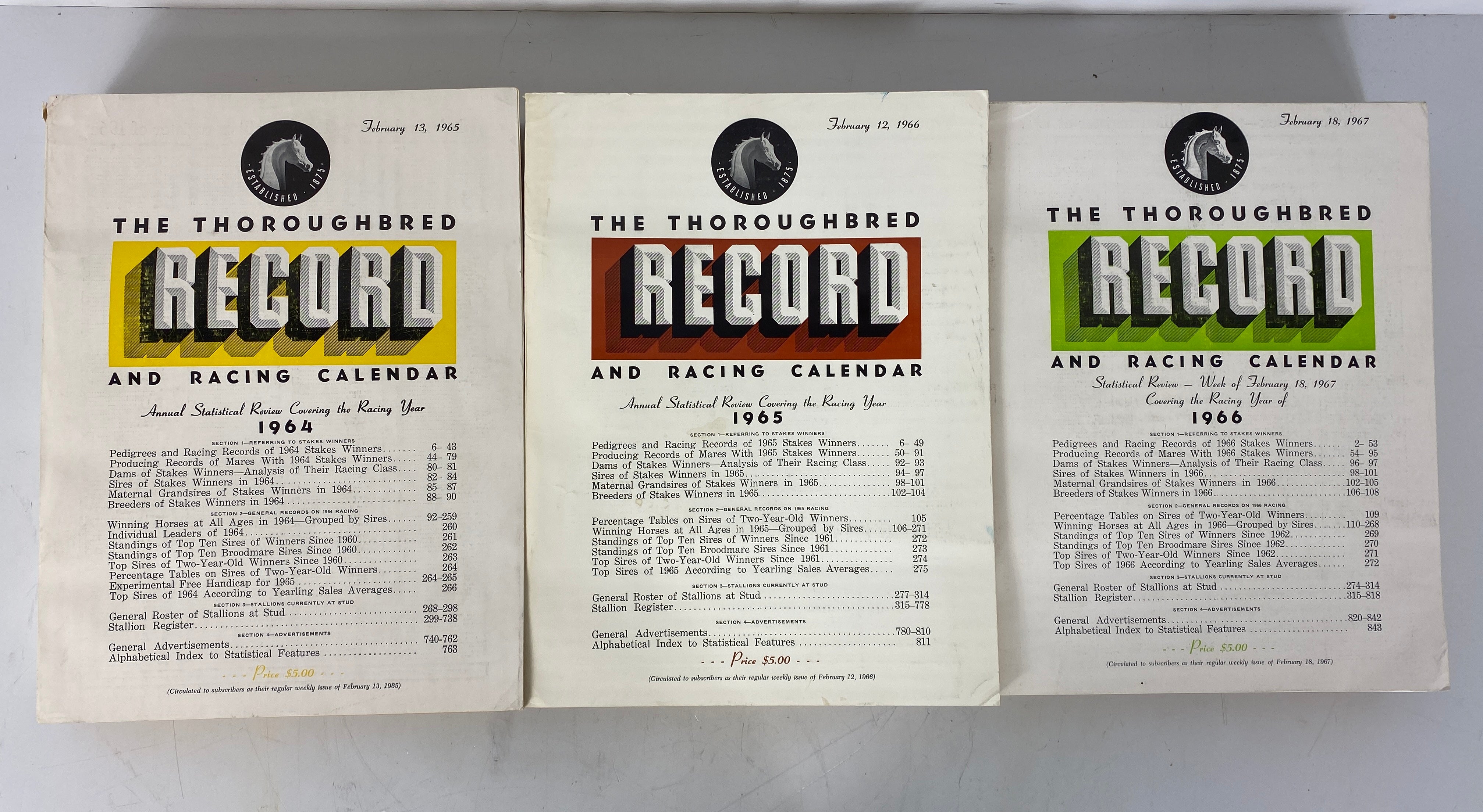 Lot of 3: The Thoroughbred Record & Racing Calendar 1964-1966 Vintage SC