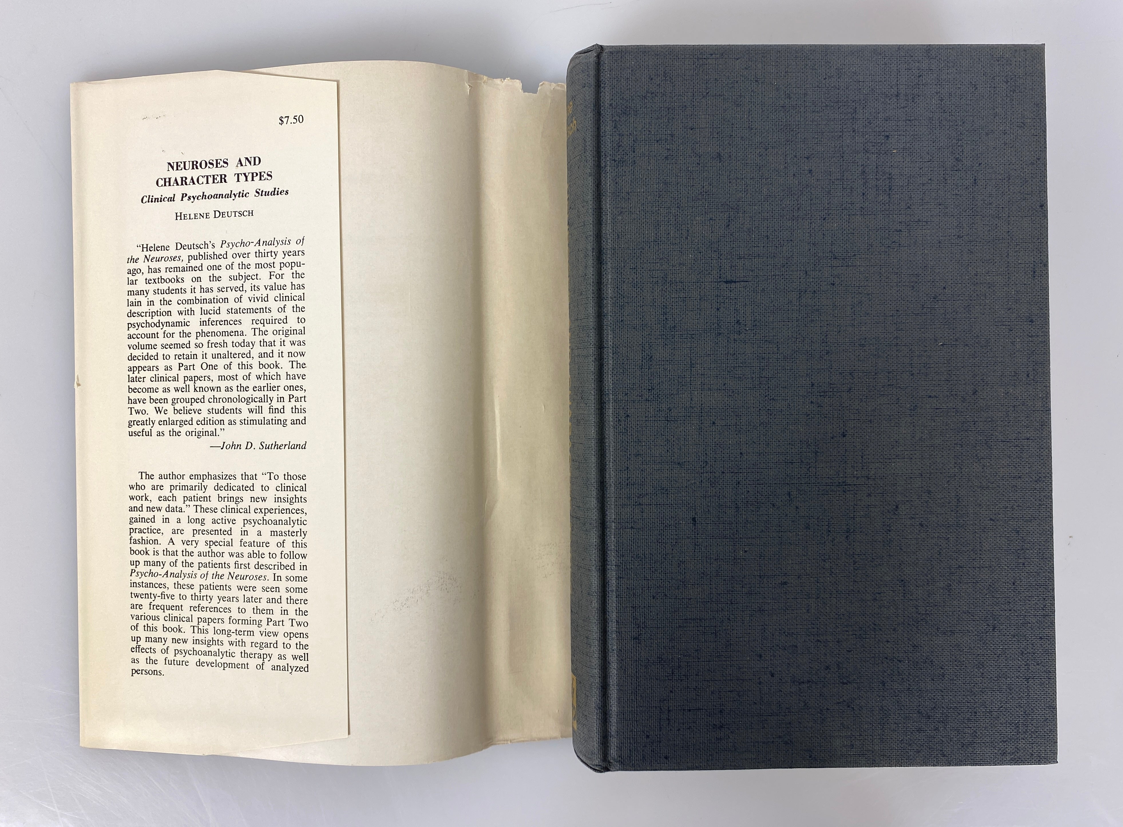 Neuroses and Character Types by Helene Deutsch 1965 Vintage HC DJ