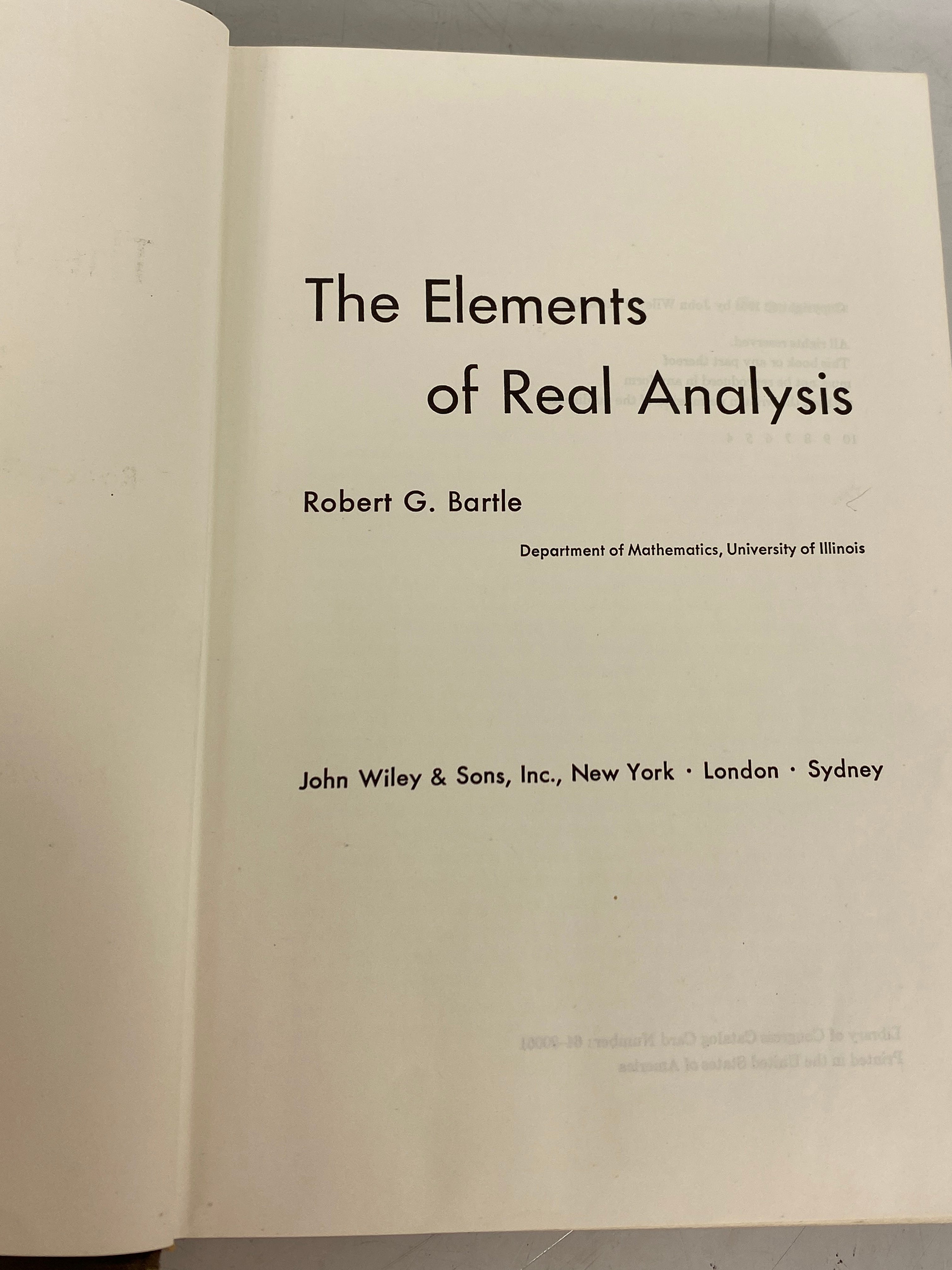 The Elements of Real Analysis Robert Bartle 1964 Vintage HC