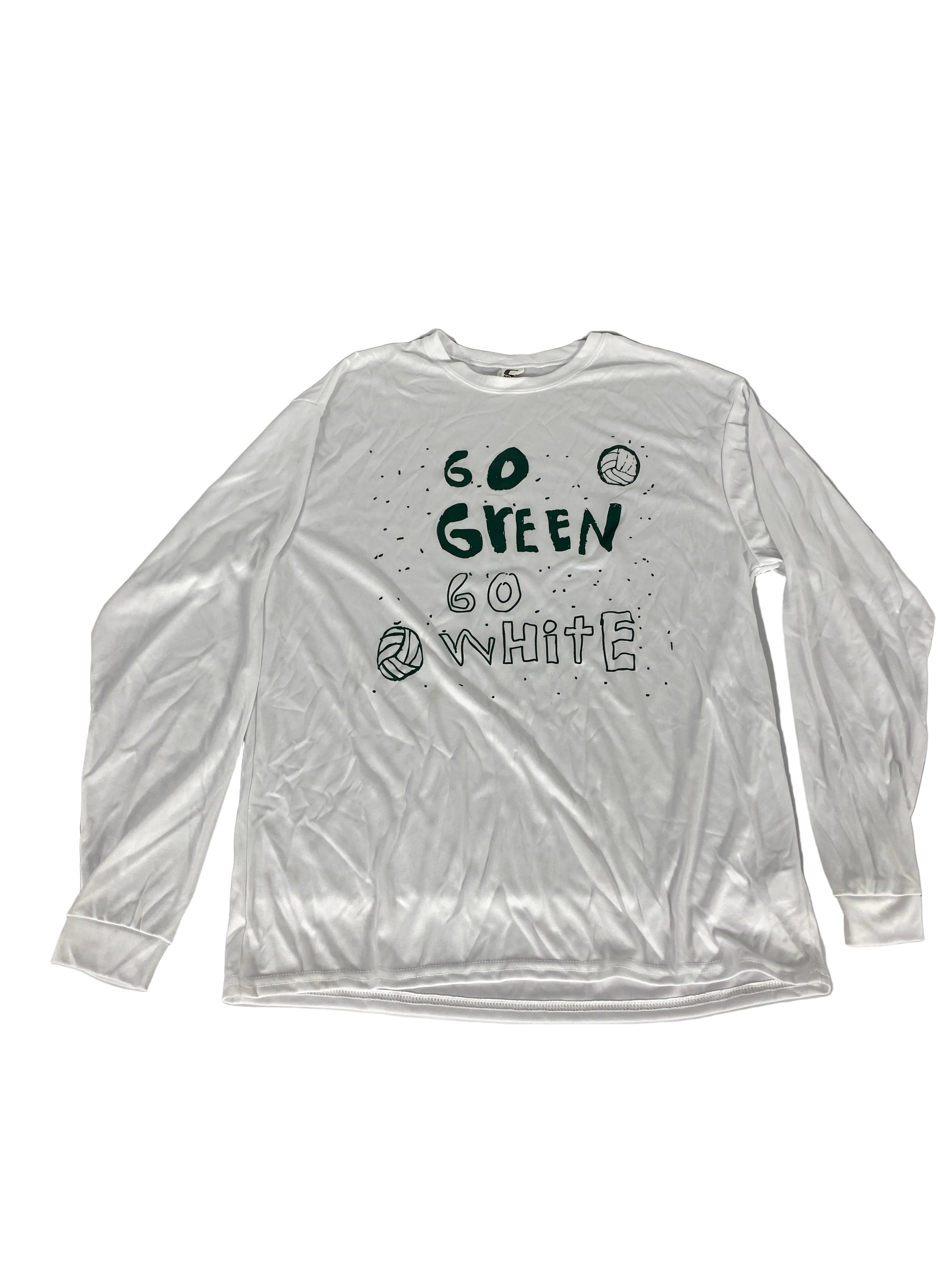 Dry Fit White "Go Green Go White" Long Sleeve Volleyball Shirt Unisex Size M