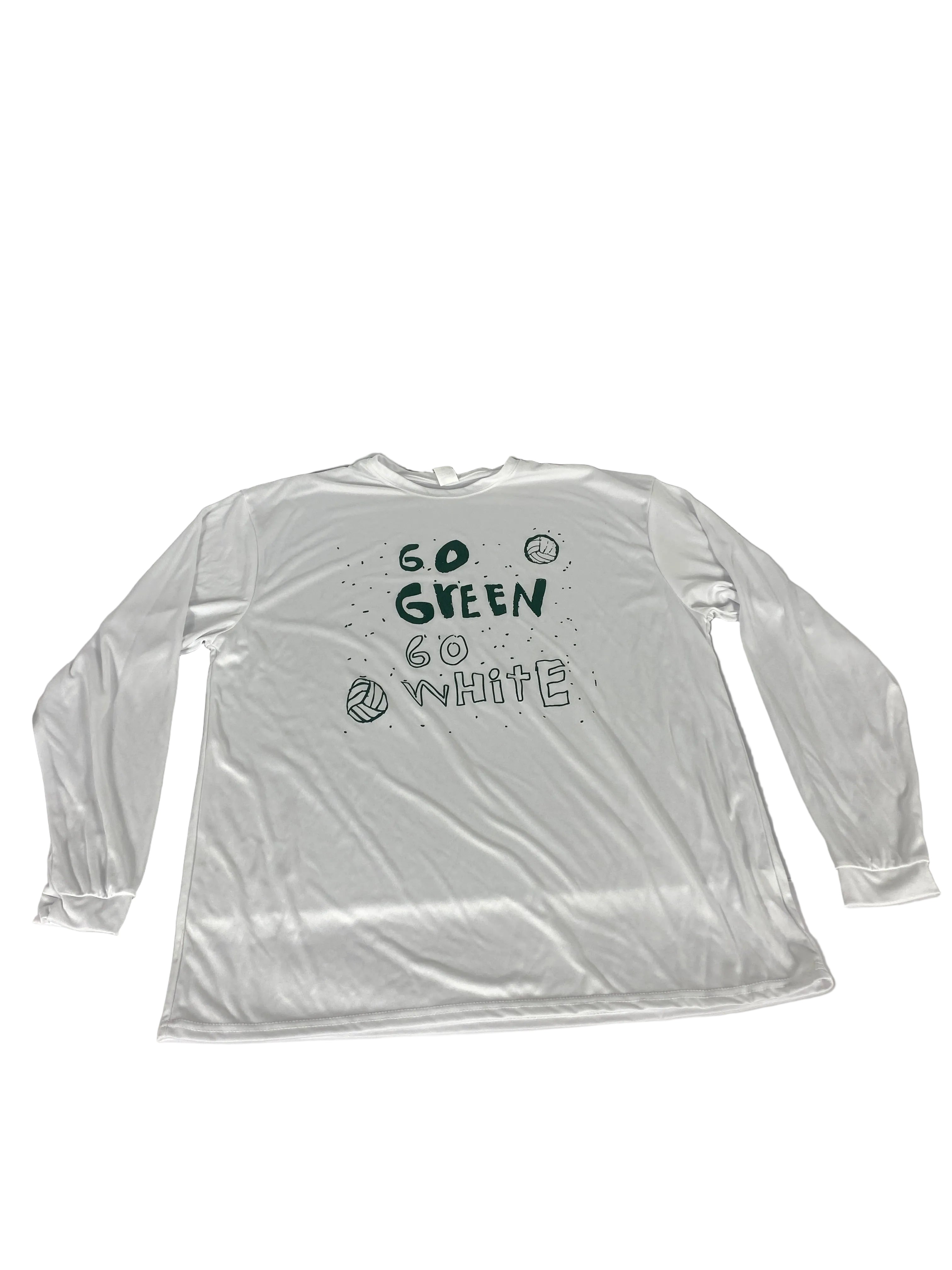 Dry Fit White "Go Green Go White" Long Sleeve Volleyball Shirt Unisex Size XL