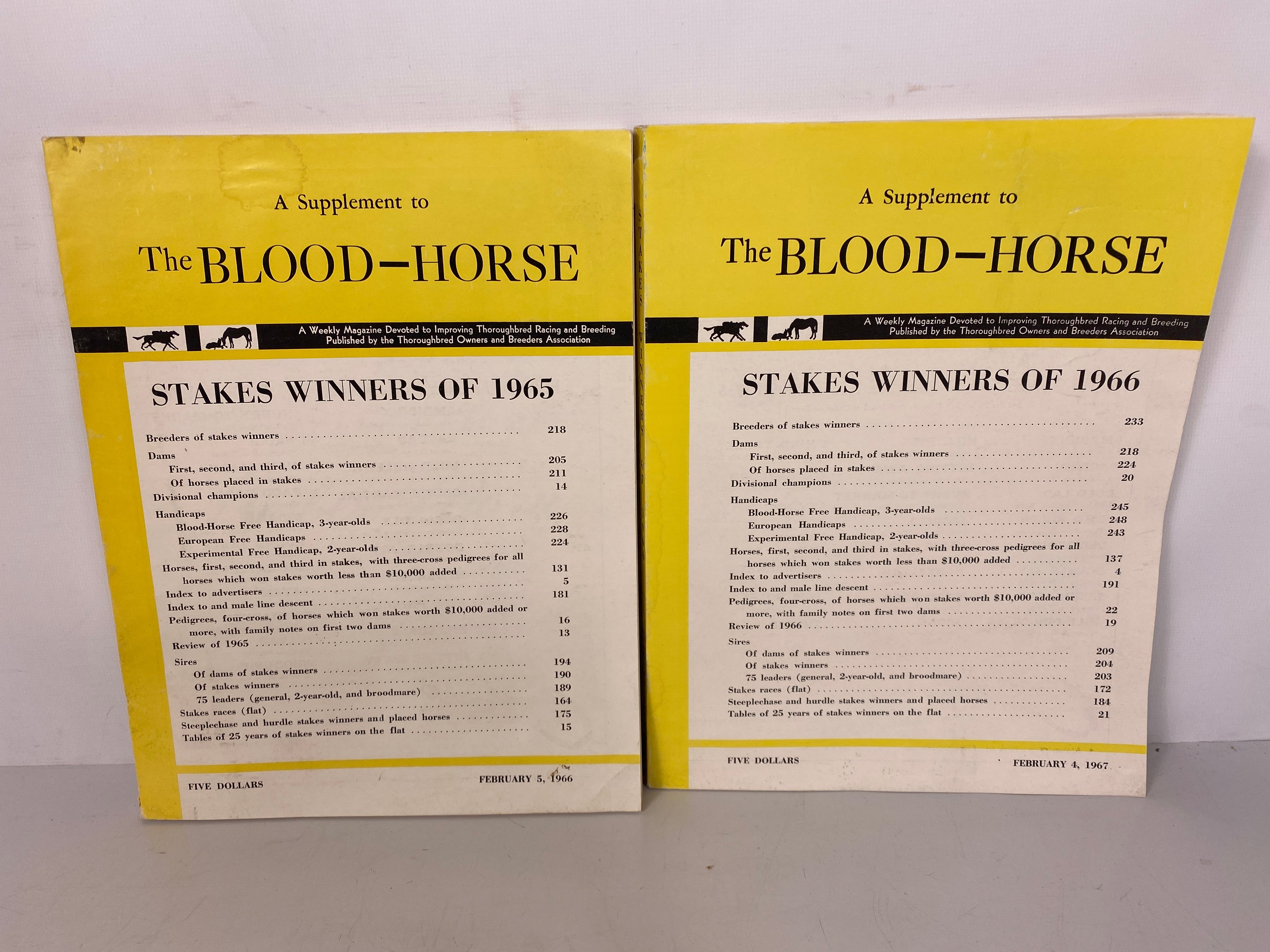 2 Volumes: Stakes Winners of 1965 & 1966 The Blood-Horse Magazine SC