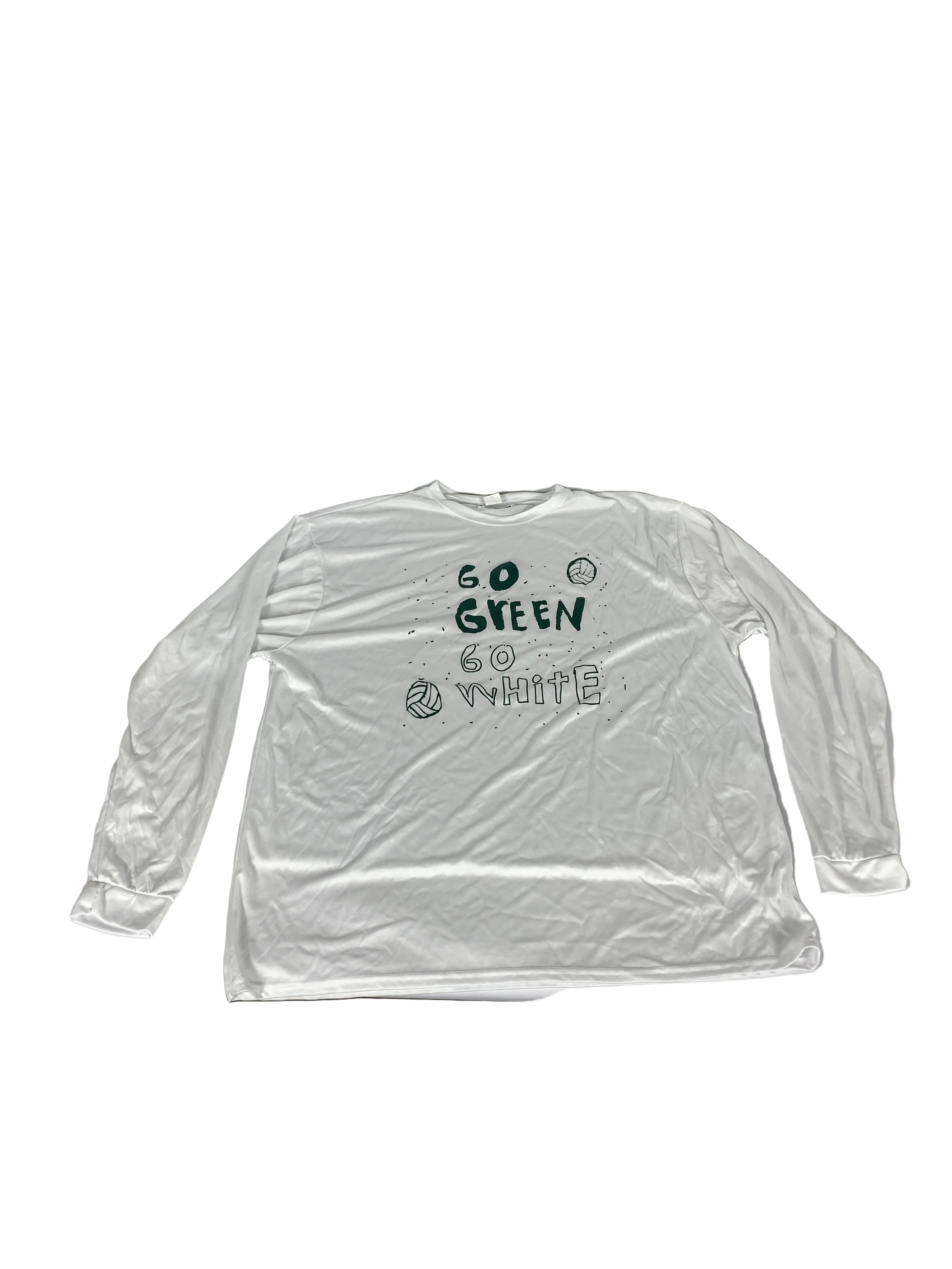 Dry Fit White "Go Green Go White" Long Sleeve Volleyball Shirt Unisex Size 2XL