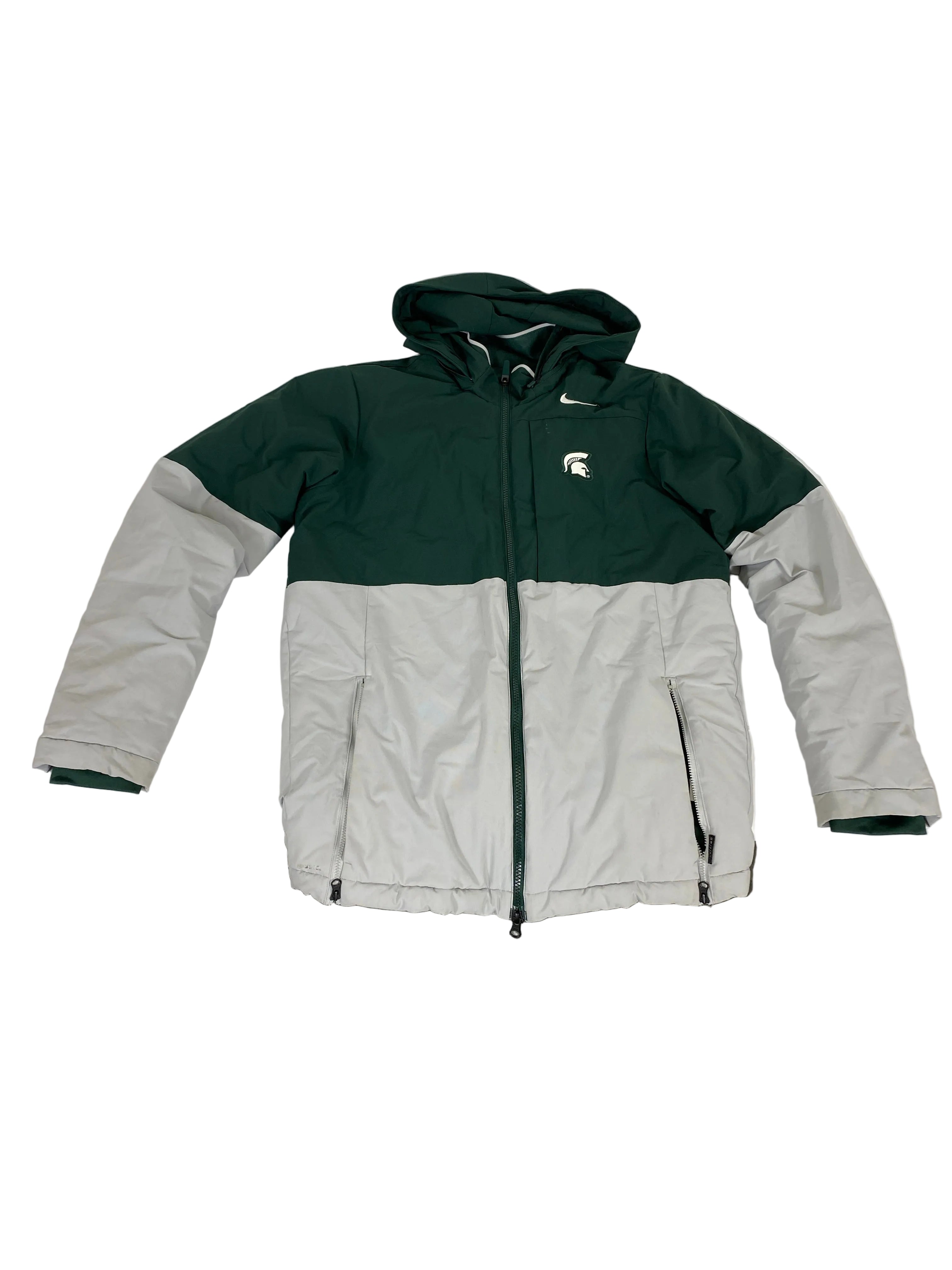 Nike Shield Green MSU Heavyweight Insulated Jacket Unisex Size S *Broken Side Zipper*