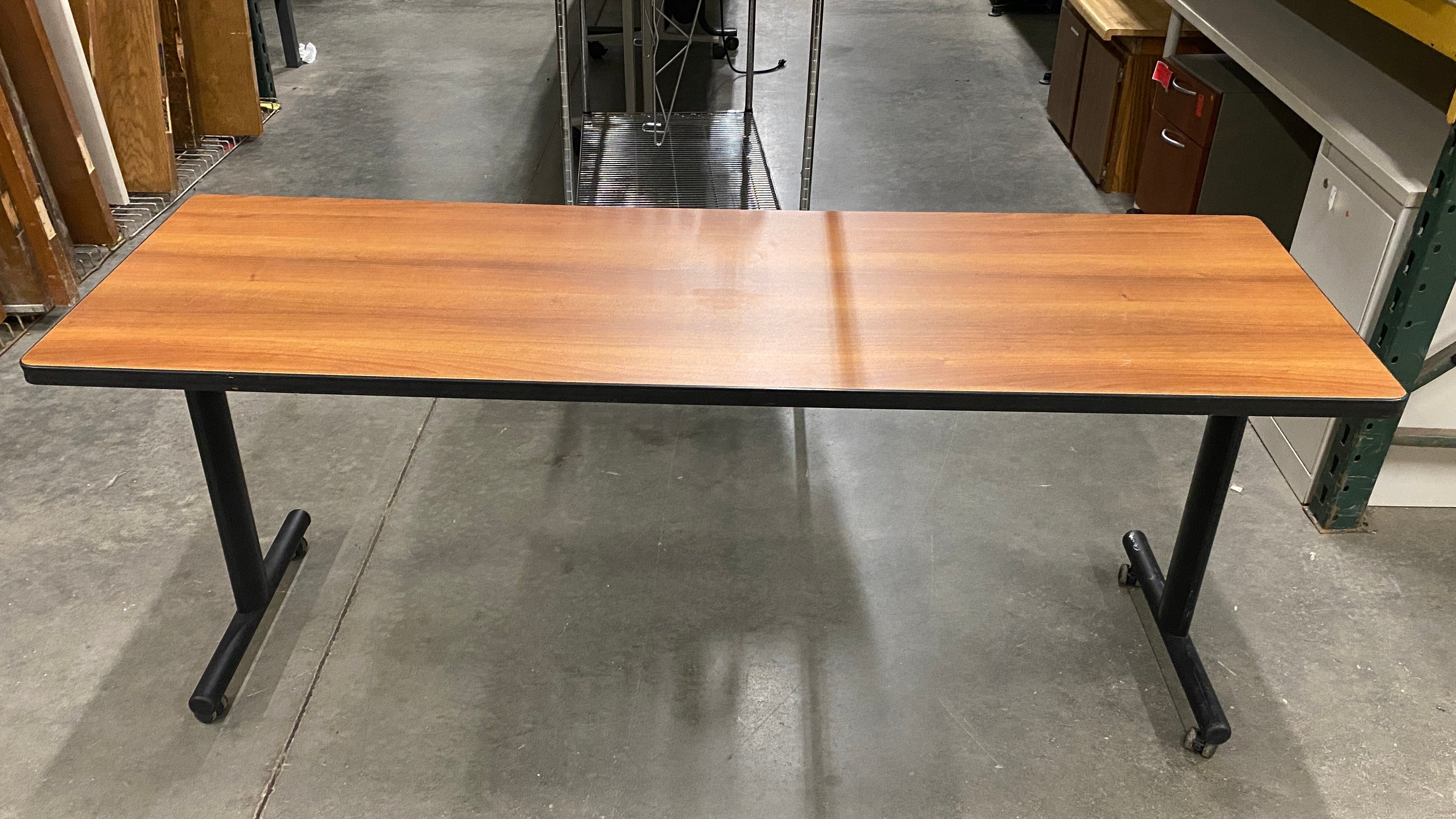 Long Laminate Wooden Top Rolling Desk