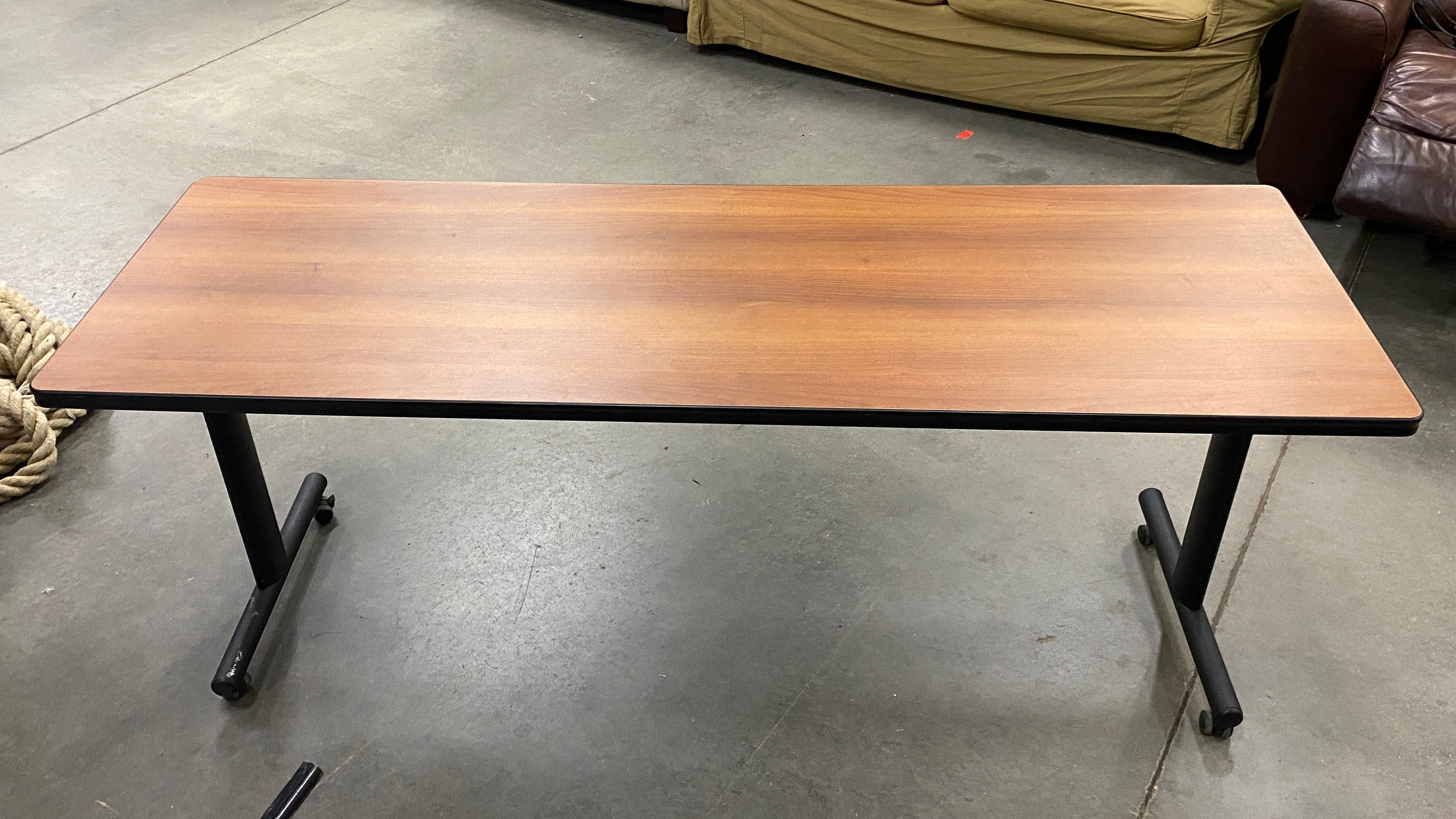 Long Laminate Wooden Top Rolling Desk
