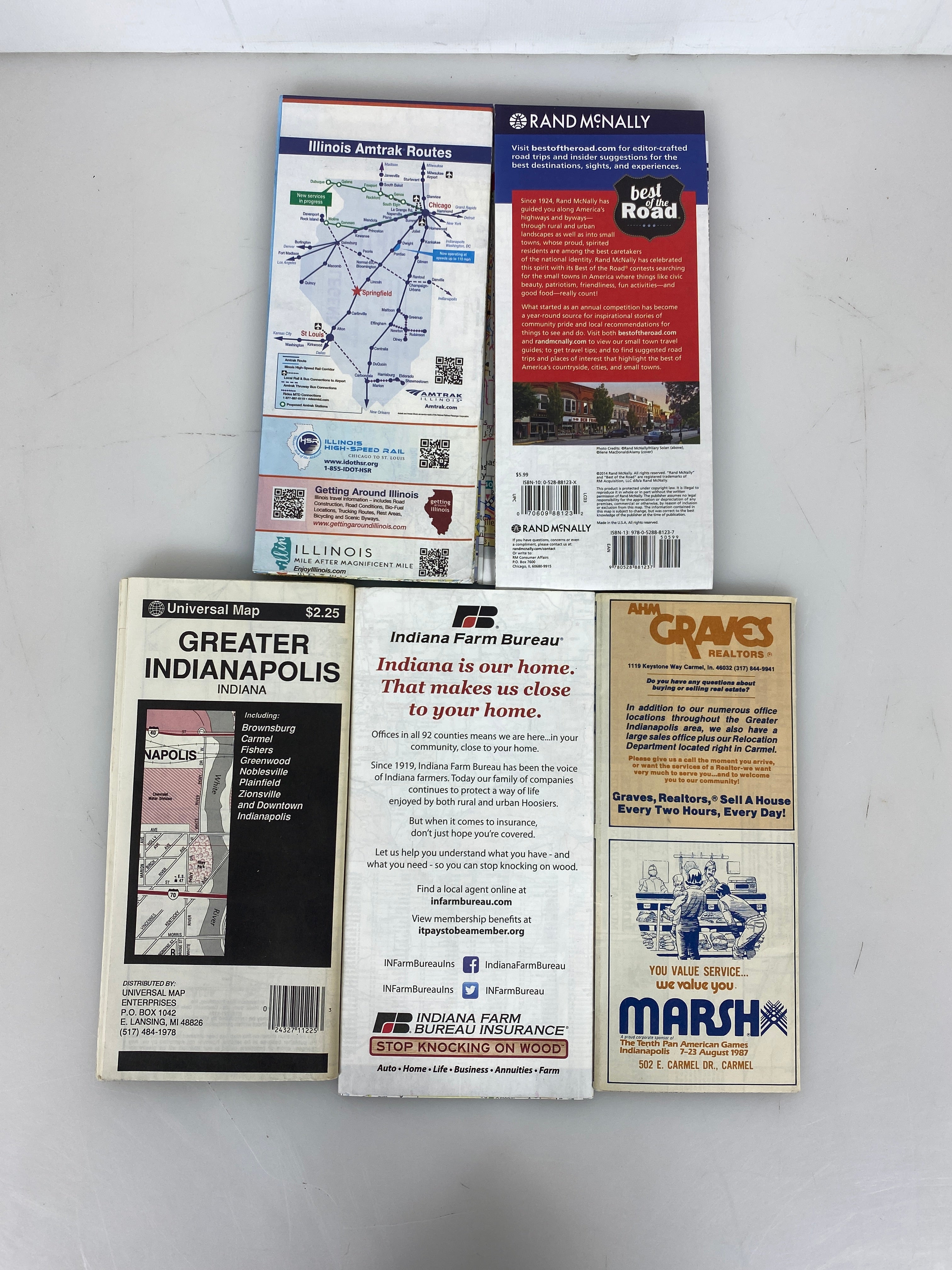 Lot of 5: Road maps of Indiana and Illinois