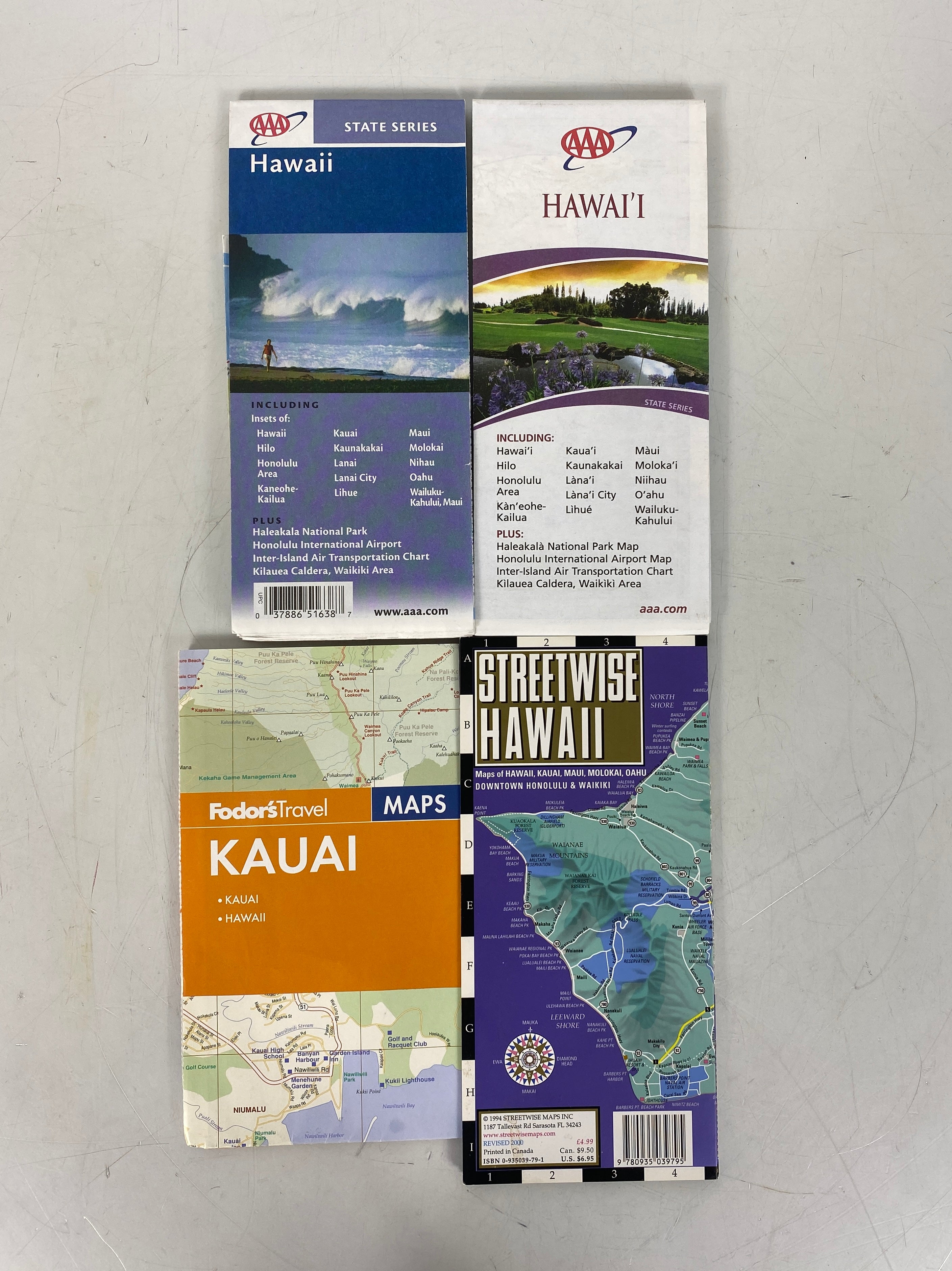 Lot of 4 Hawaii Maps: AAA State Series/Streetwise Hawaii/Fodor's Kauai