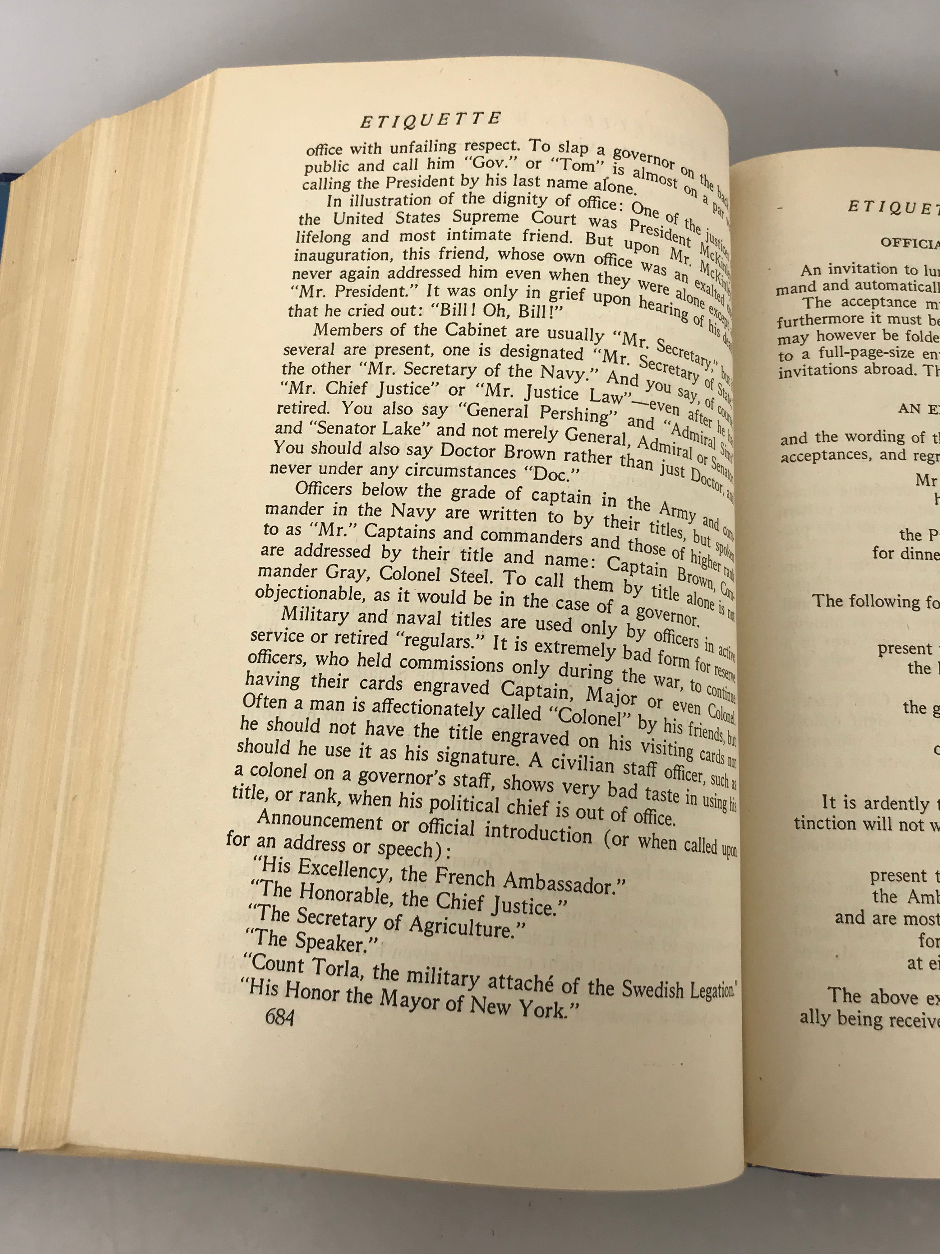 Etiquette The Blue Book of Social Usage by Emily Post 1943 HC DJ