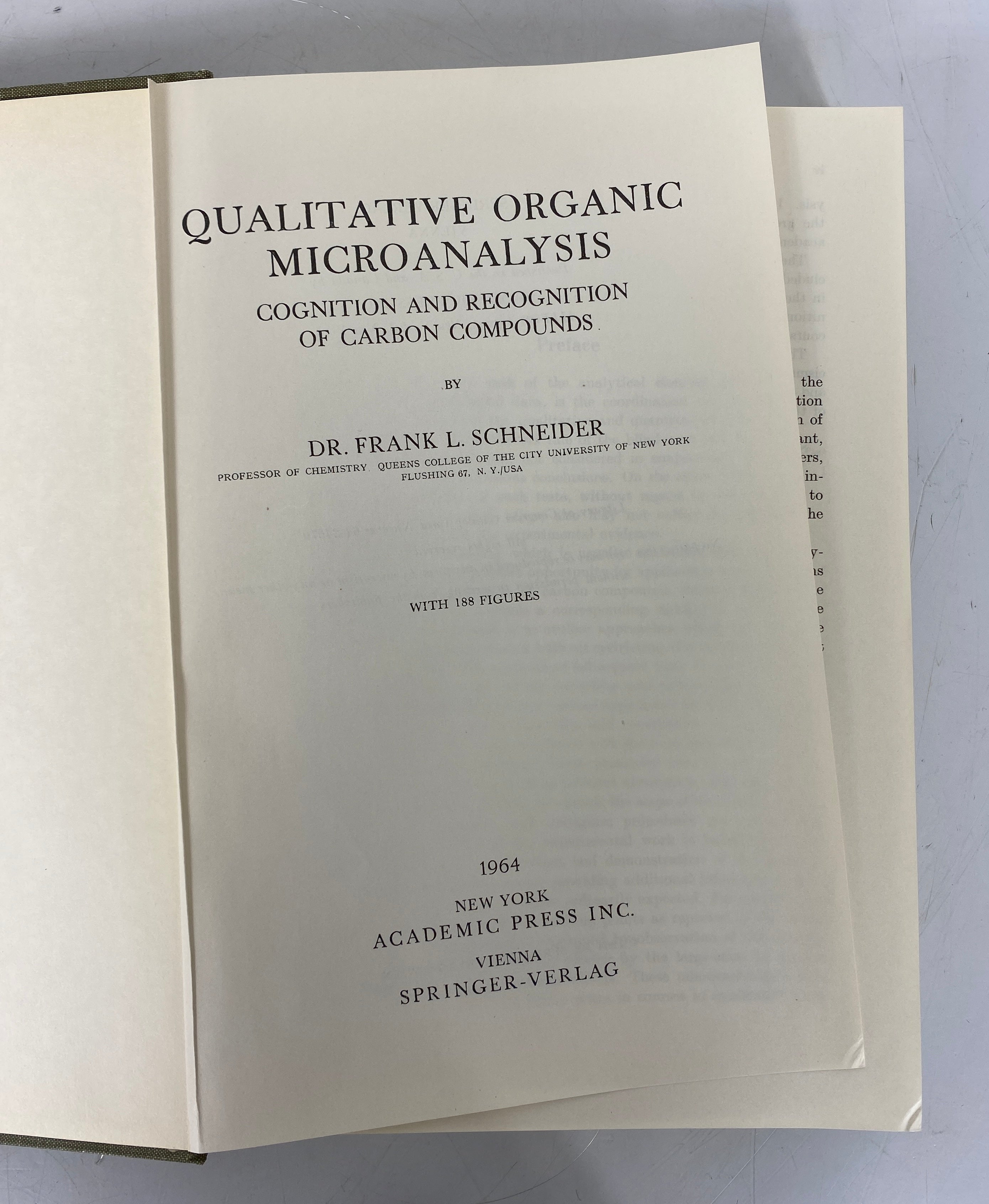 Qualitative Organic Microanalysis by Frank Schneider 1964 Ex-Library Textbook HC