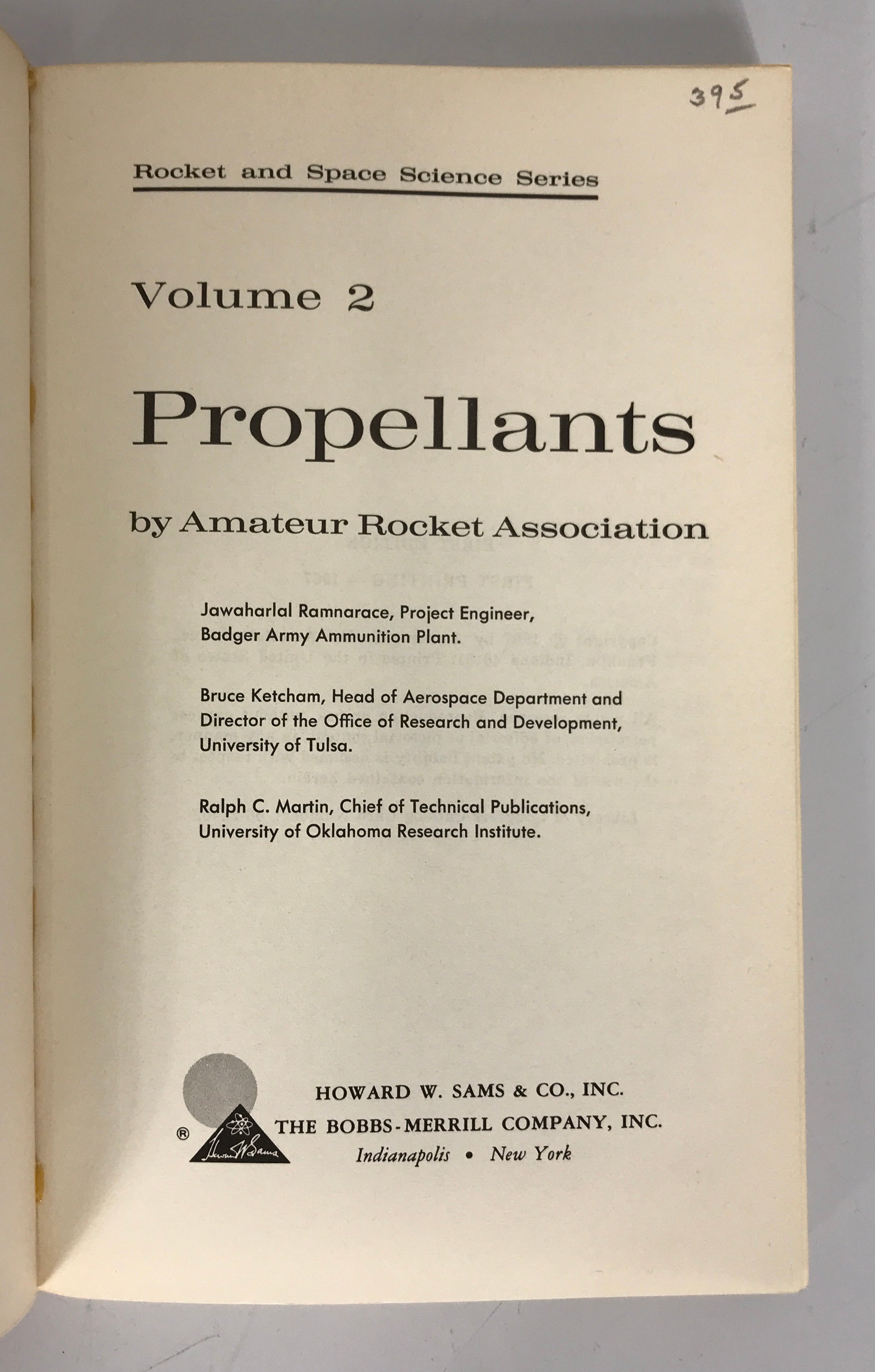 2 Vol Set Rocket and Space Science Series Propulsion & Propellants 1967 1st Ed SC