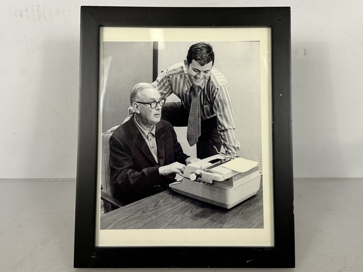 9x11 Framed Picture of Two Men with A Typewriter