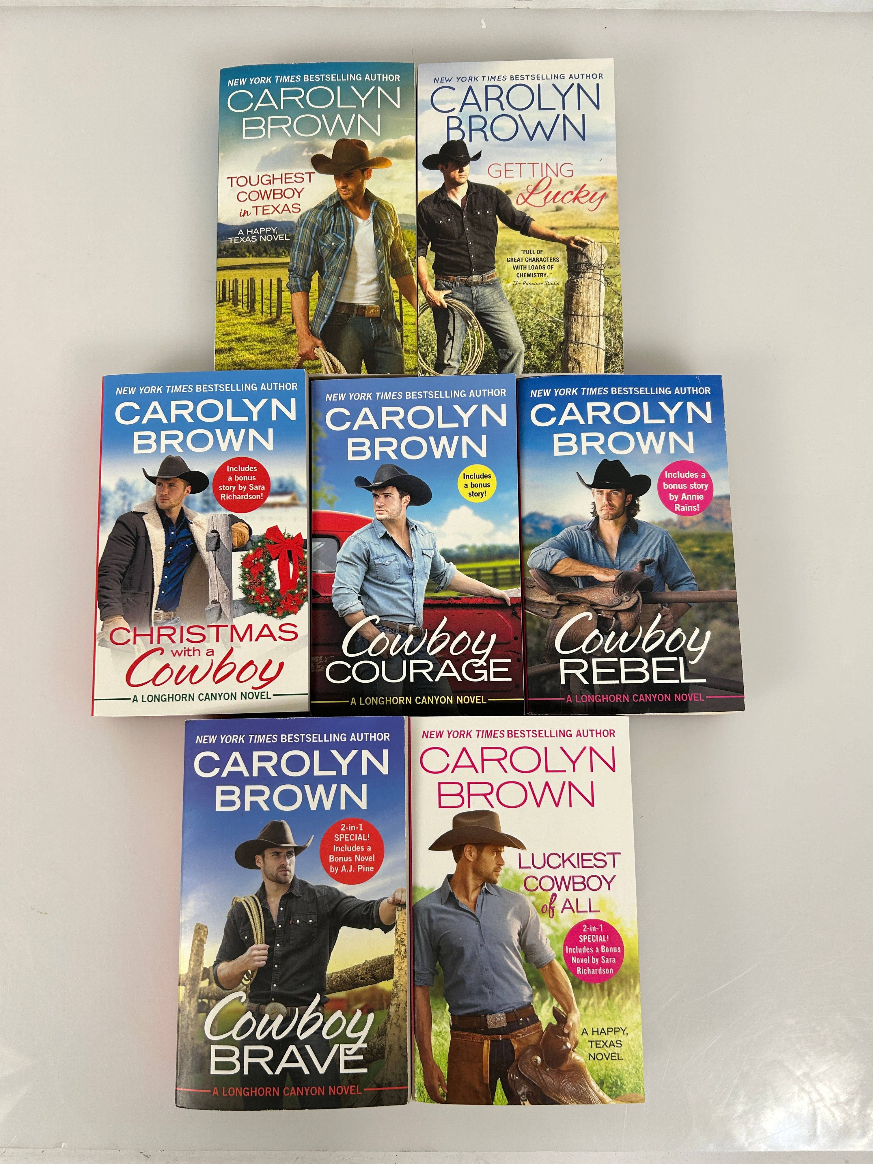 Lot of 7 Cowboy Romance: 2 2-in-1s, 3 w/Bonus, 2 Standard by Carolyn Brown PB