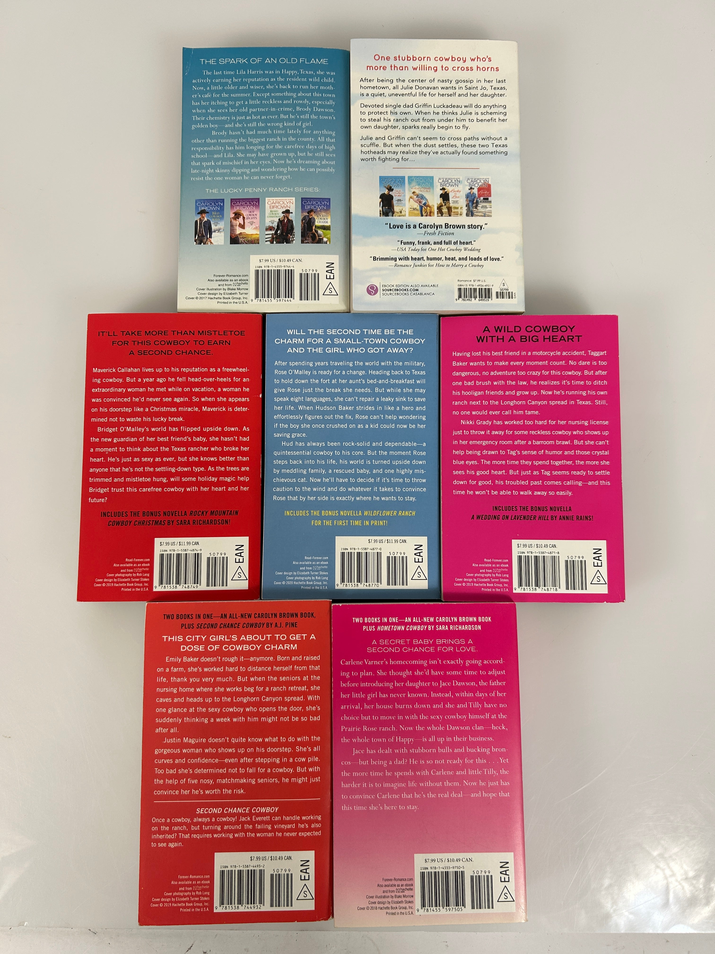Lot of 7 Cowboy Romance: 2 2-in-1s, 3 w/Bonus, 2 Standard by Carolyn Brown PB