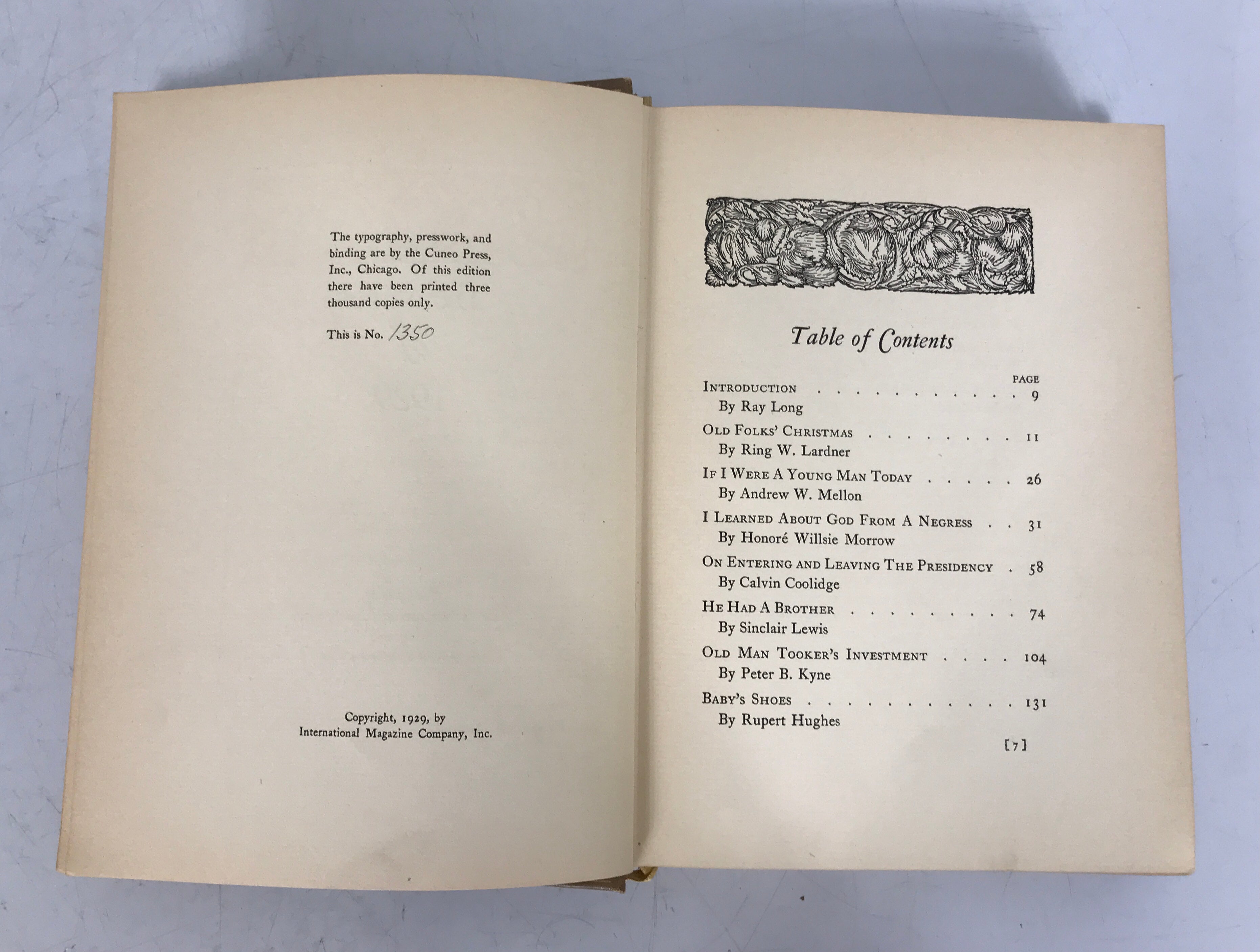 Literary Treasures of 1929 1350/3000 HC Sinclair Lewis/Calvin Coolidge/Wodehouse