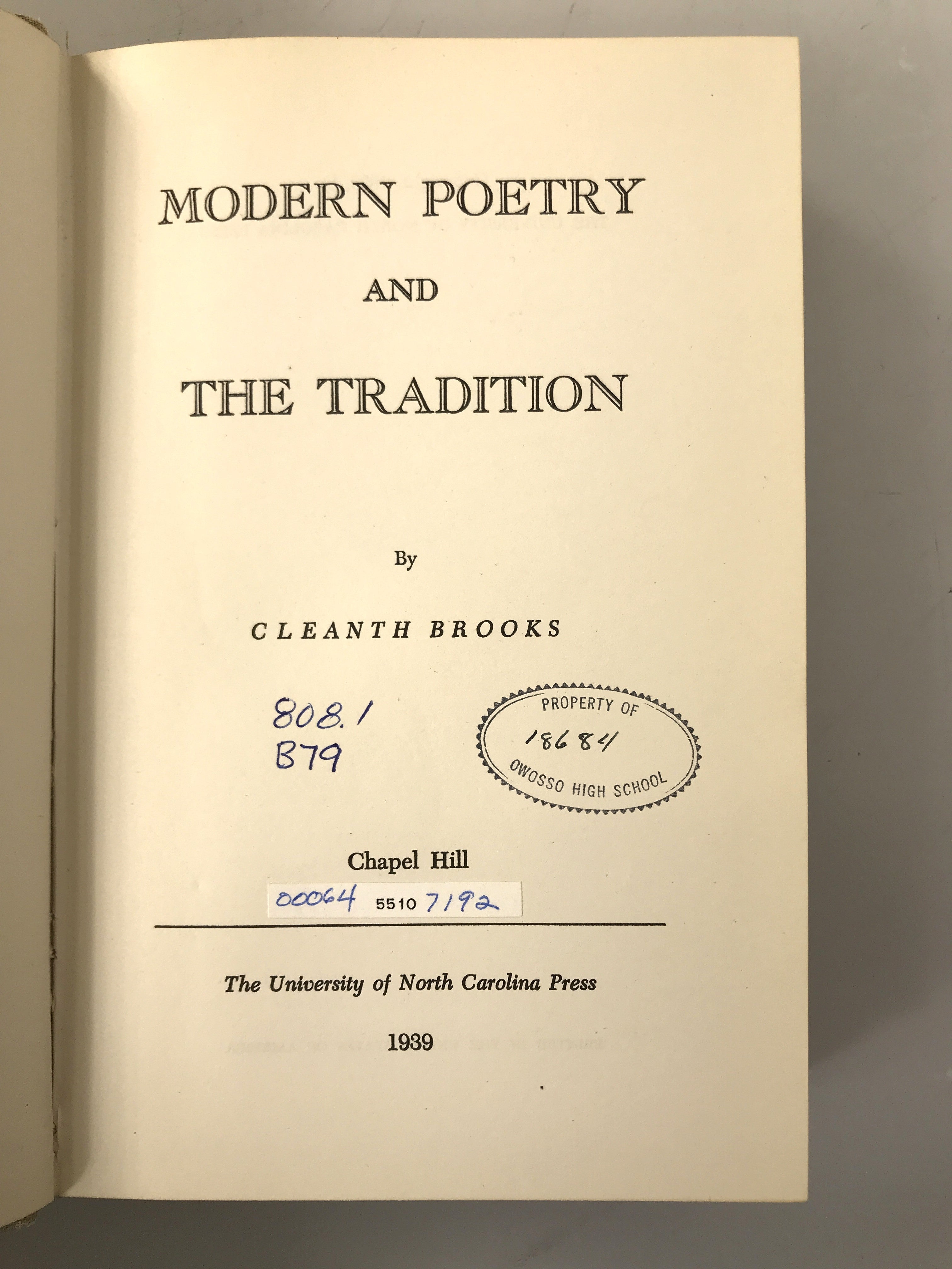 Modern Poetry and the Tradition by Cleanth Brooks 1939 HC