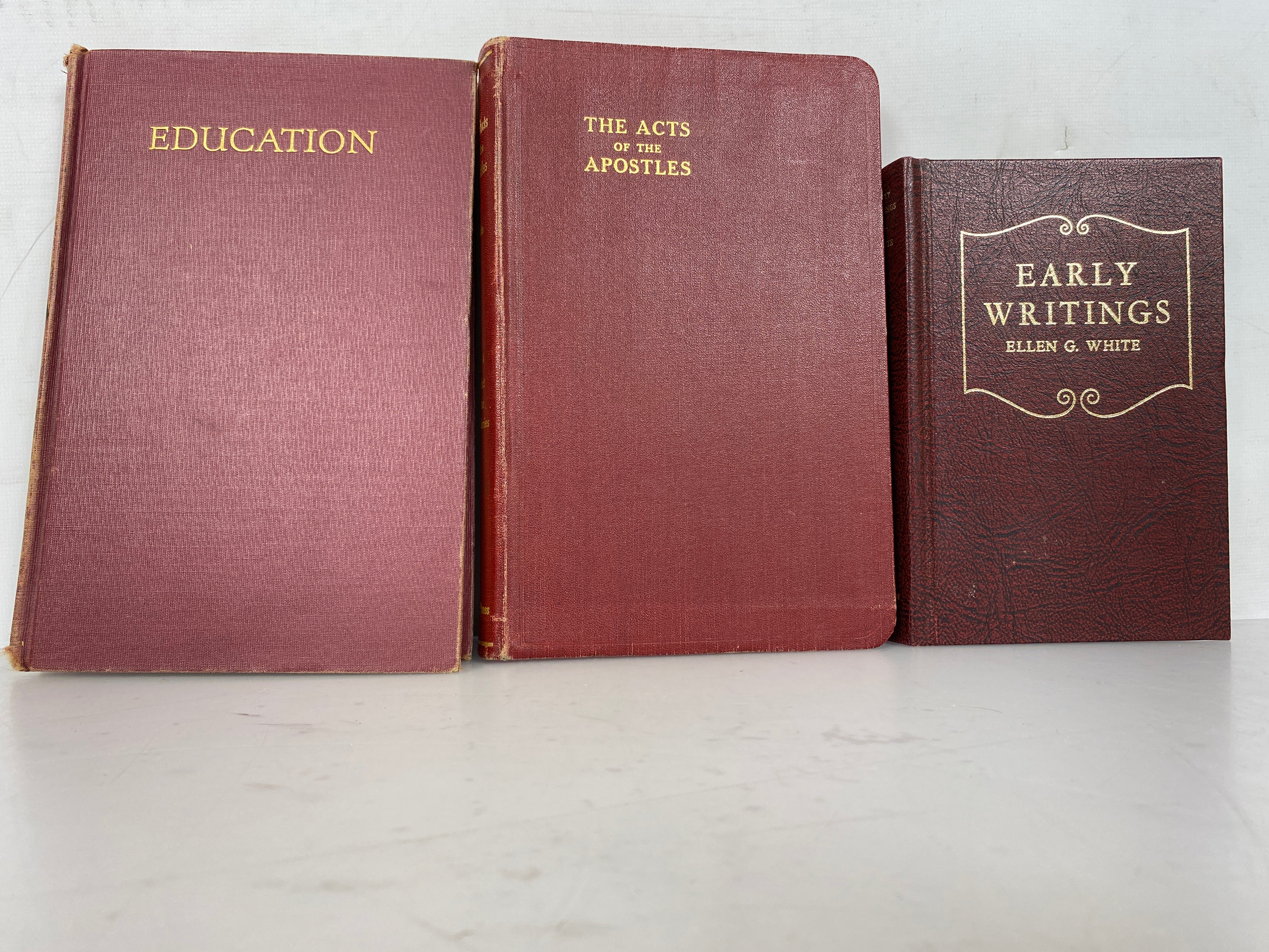 Lot of 3 Ellen G. White Books: Early Writings 1942, The Acts of the Apostles 1954, and Education 1942 HC SC