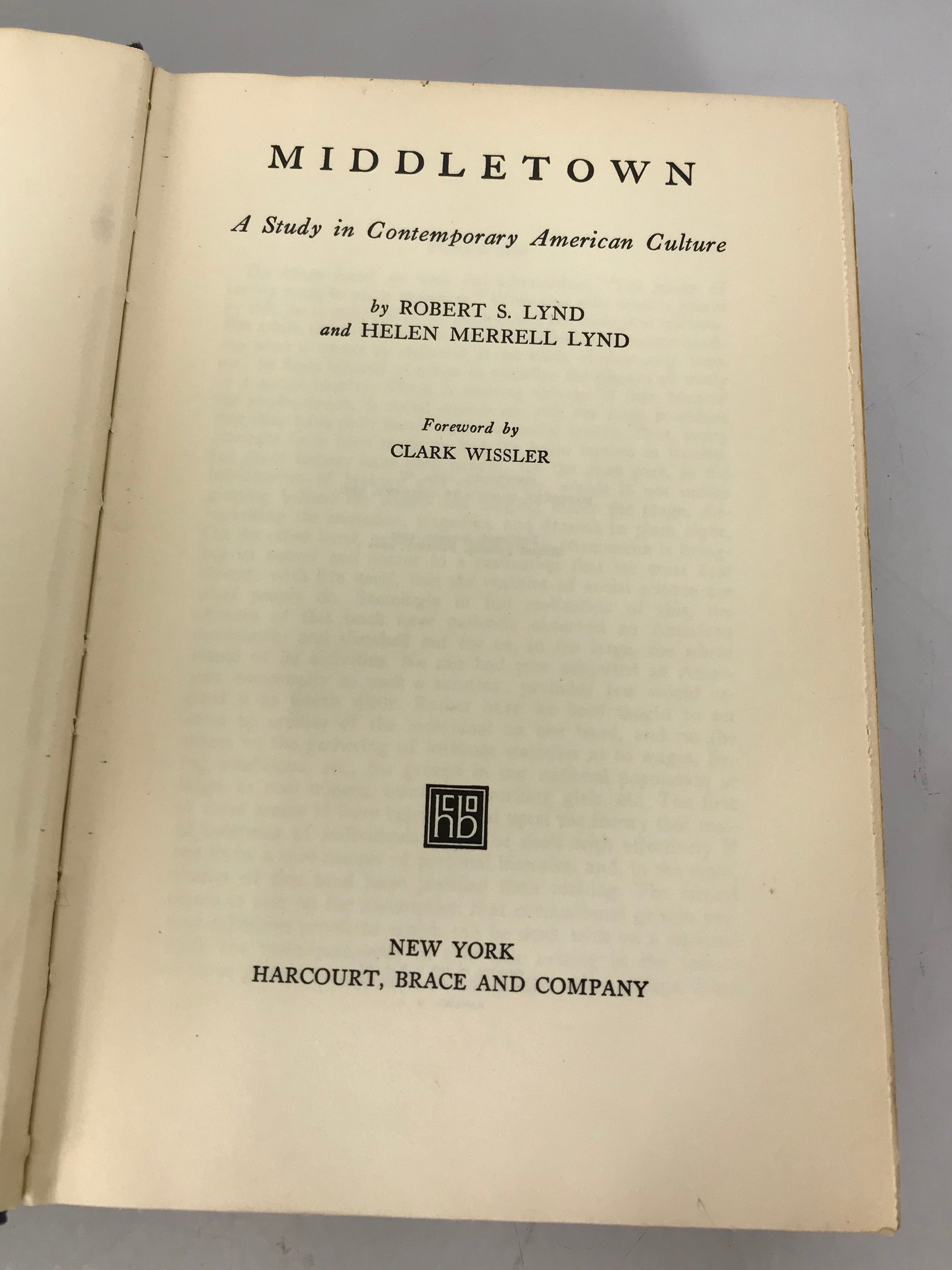 Middletown by Robert S. Lynd and Helen Merrell Lynd 1929 HC
