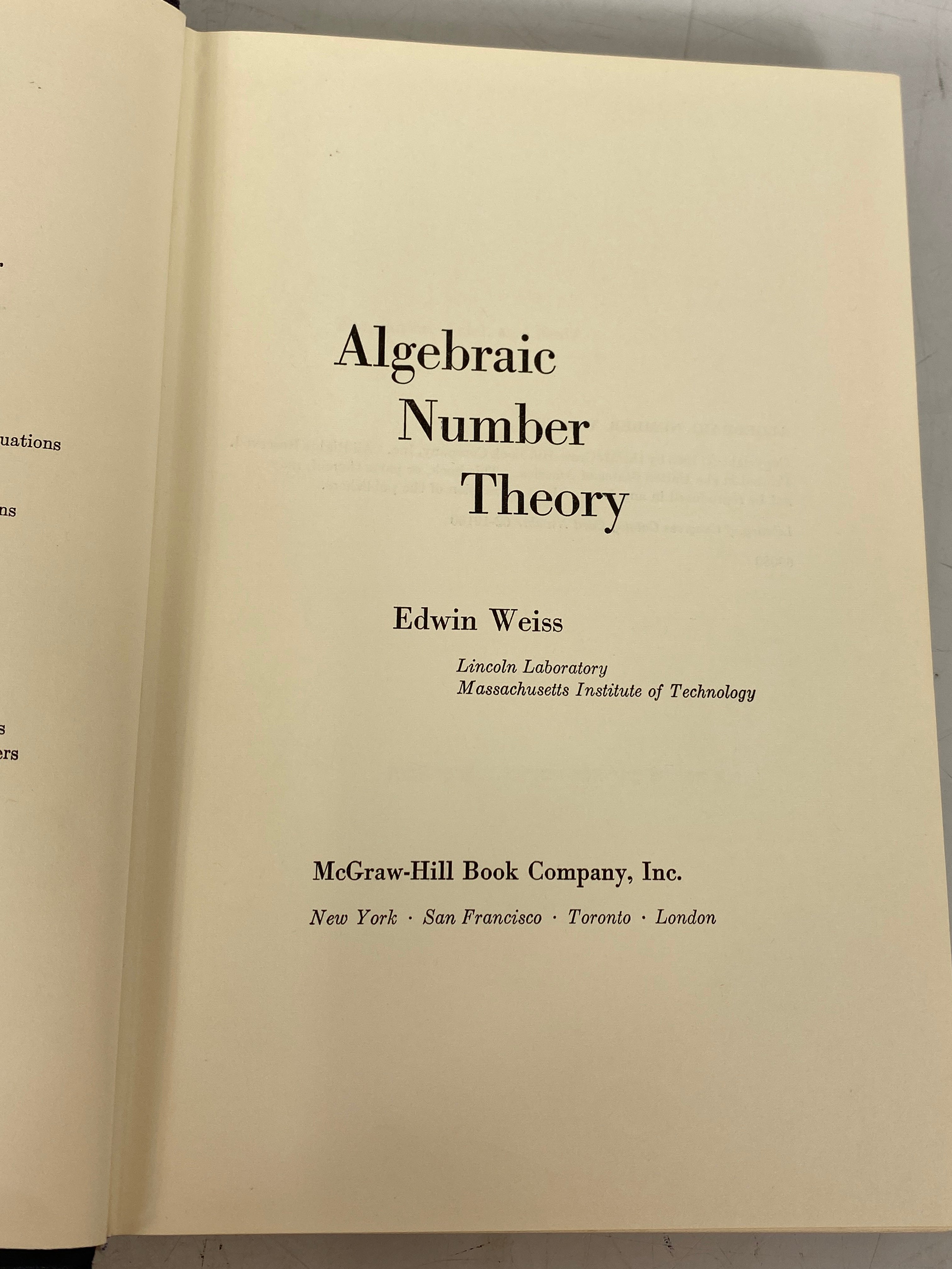 Algebraic Number Theory Edwin Weiss 1963 Vintage HC