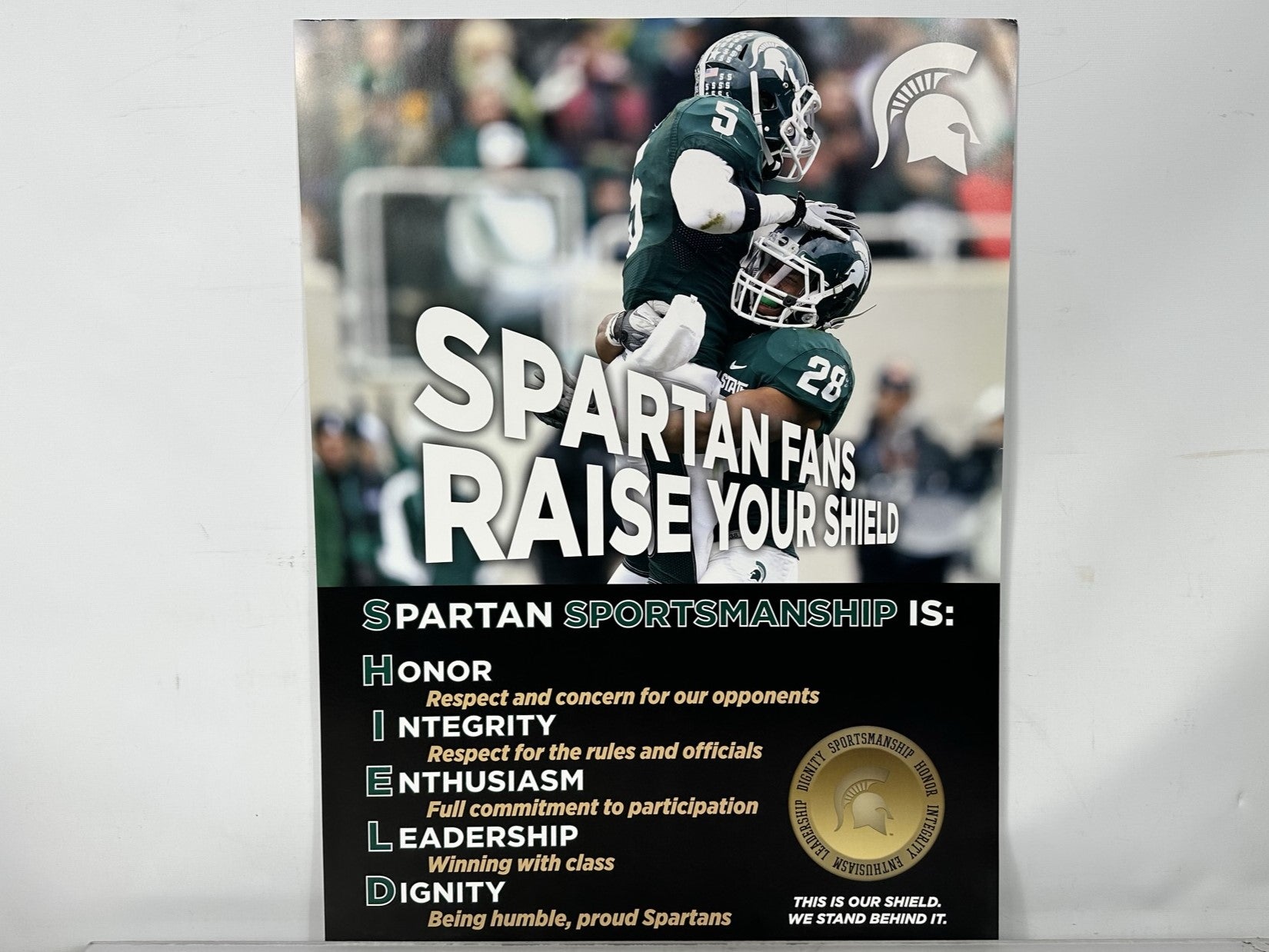Spartan Sportsmanship Raise Your Shield Football Poster (C)