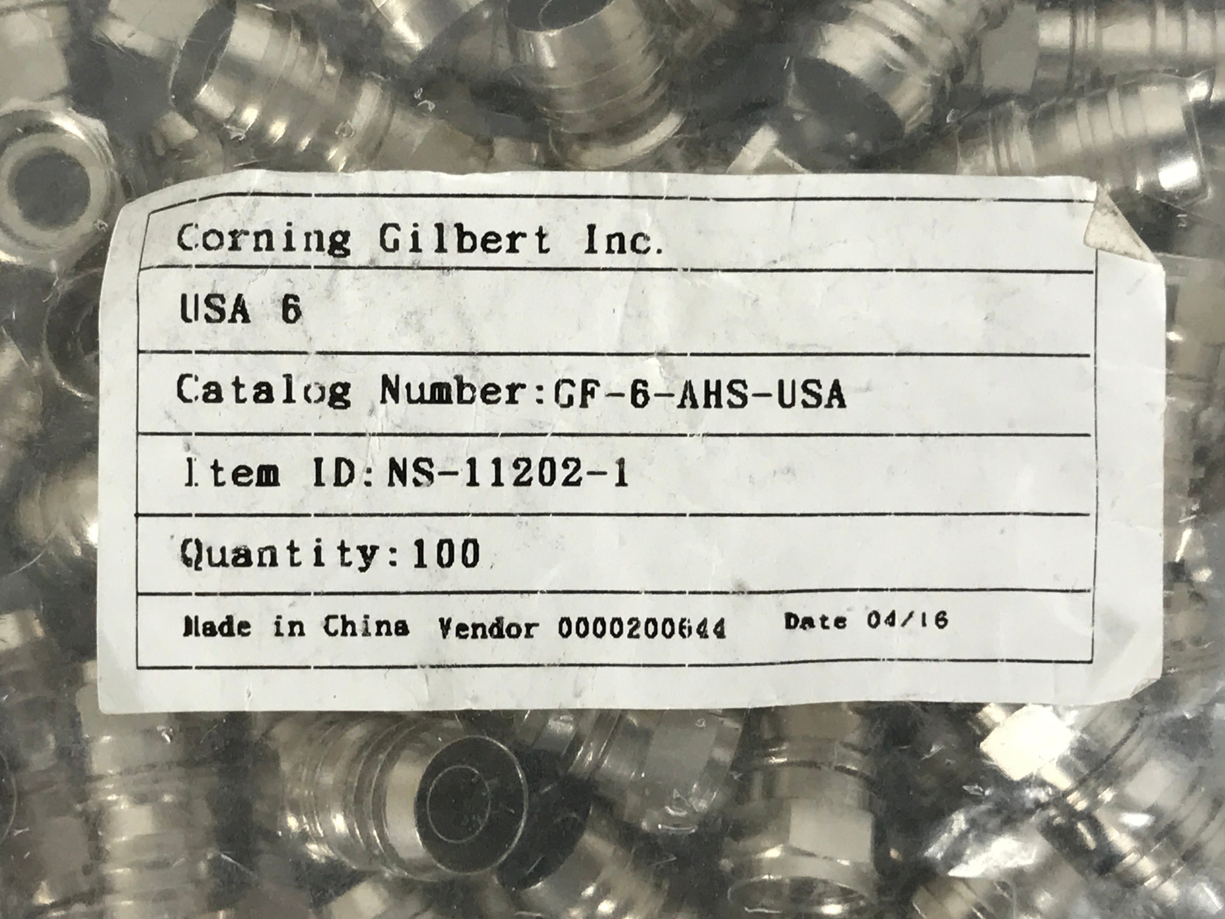 Corning Gilbert NS-11202-1 GF-6-AHS-USA RF Male Coaxial Connector, Pack of 91