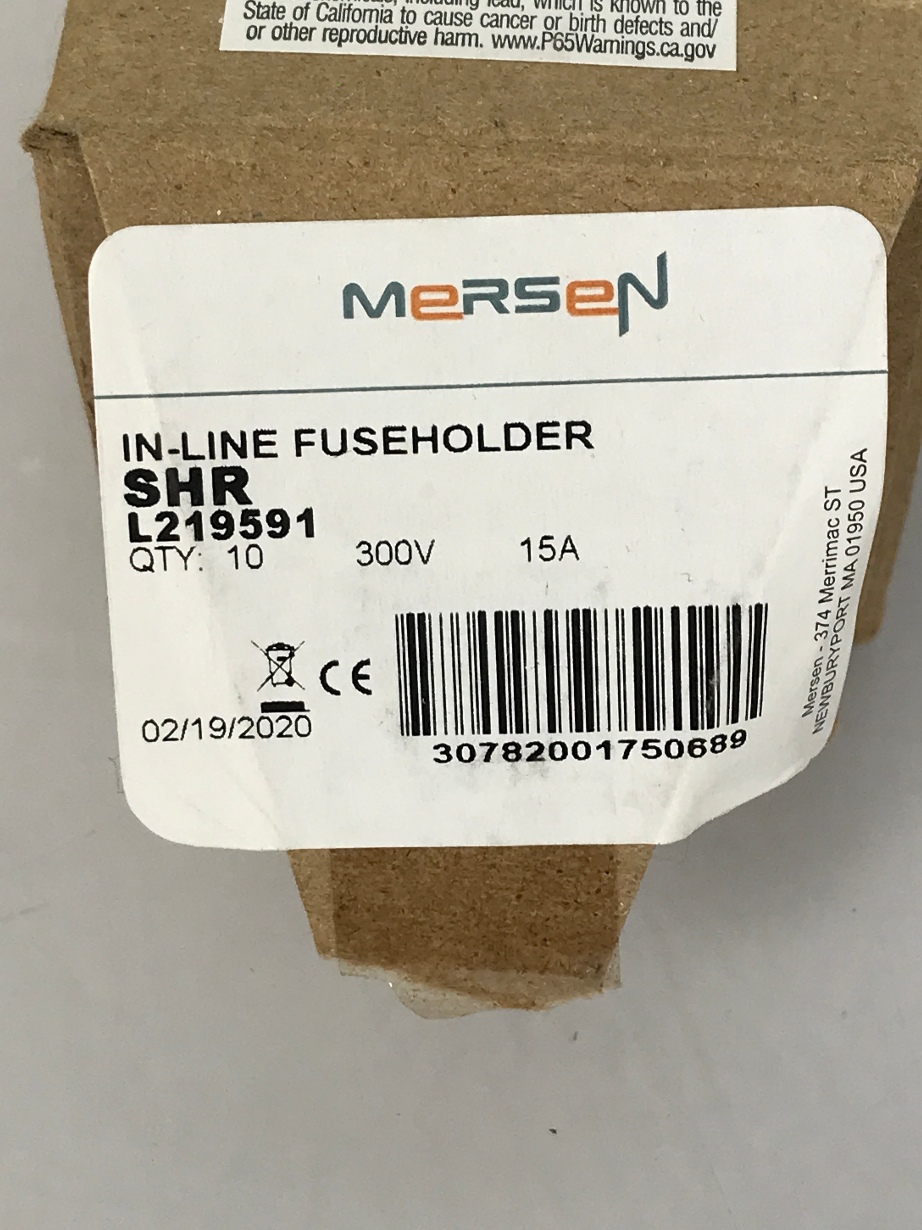 Lot of 10 Mersen In-Line Panel Mount Fuse Holder 300V 15A New in Box