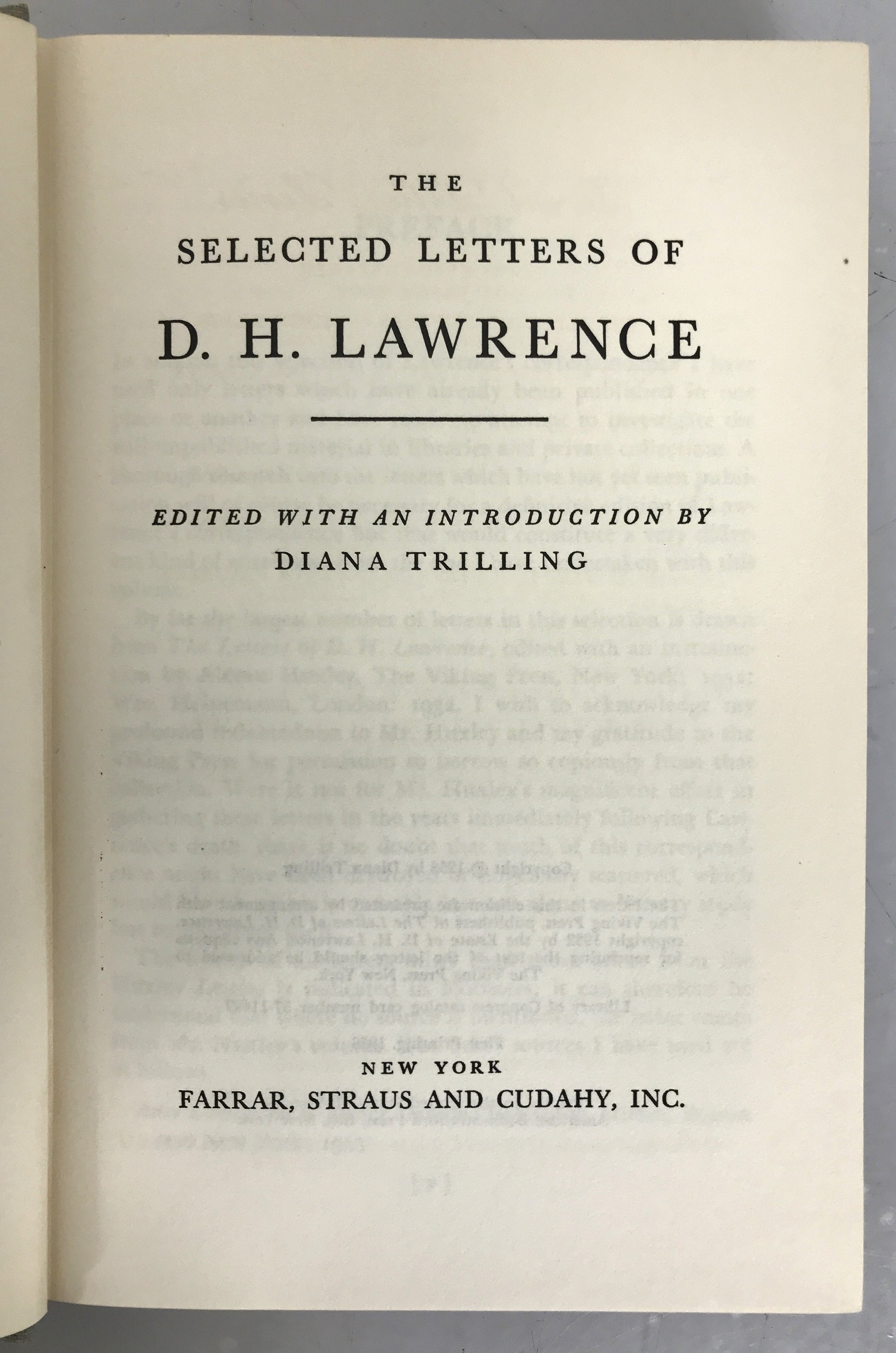 The Selected Letters of D.H. Lawrence Diana Trilling First Printing 1958 HC DJ