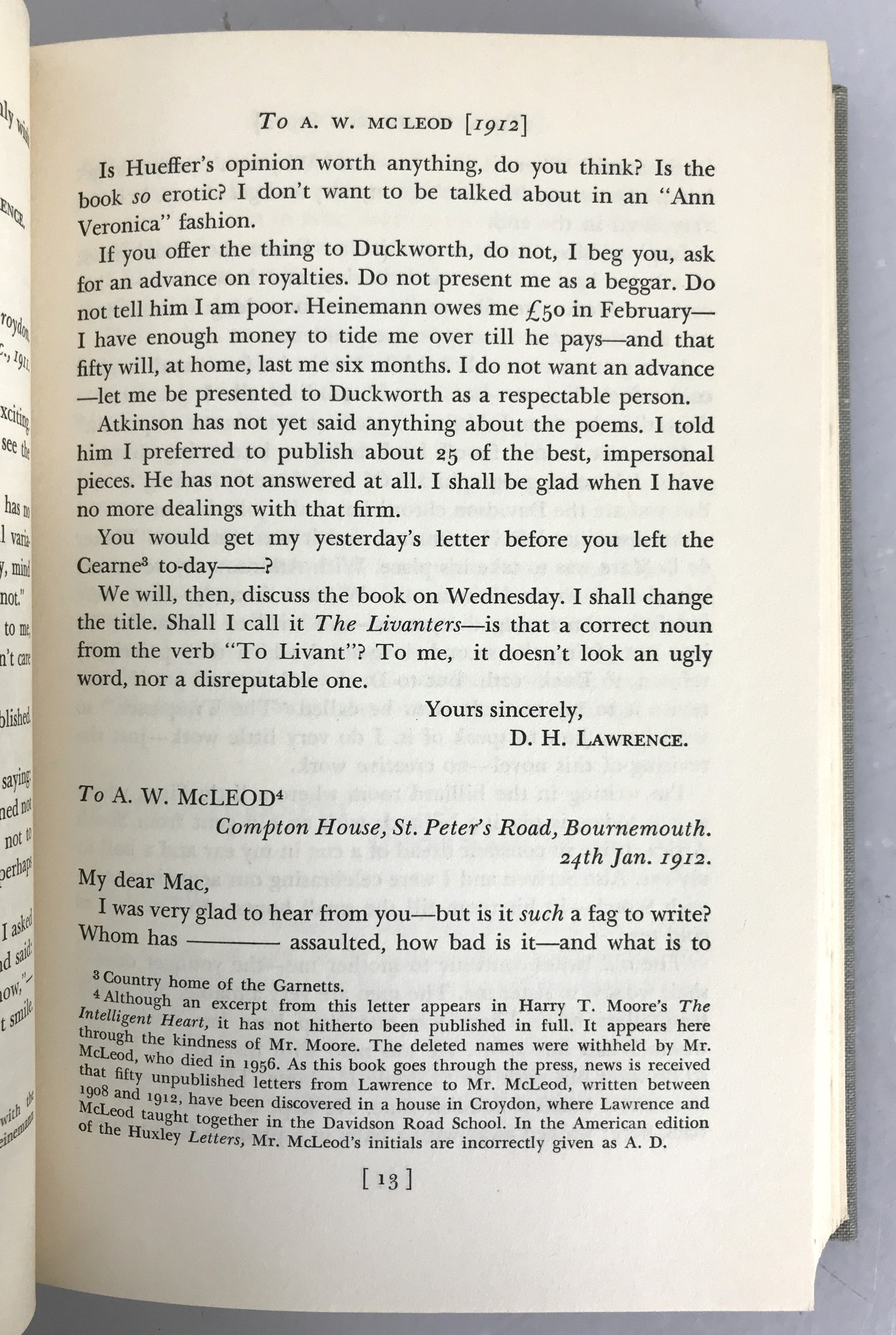 The Selected Letters of D.H. Lawrence Diana Trilling First Printing 1958 HC DJ