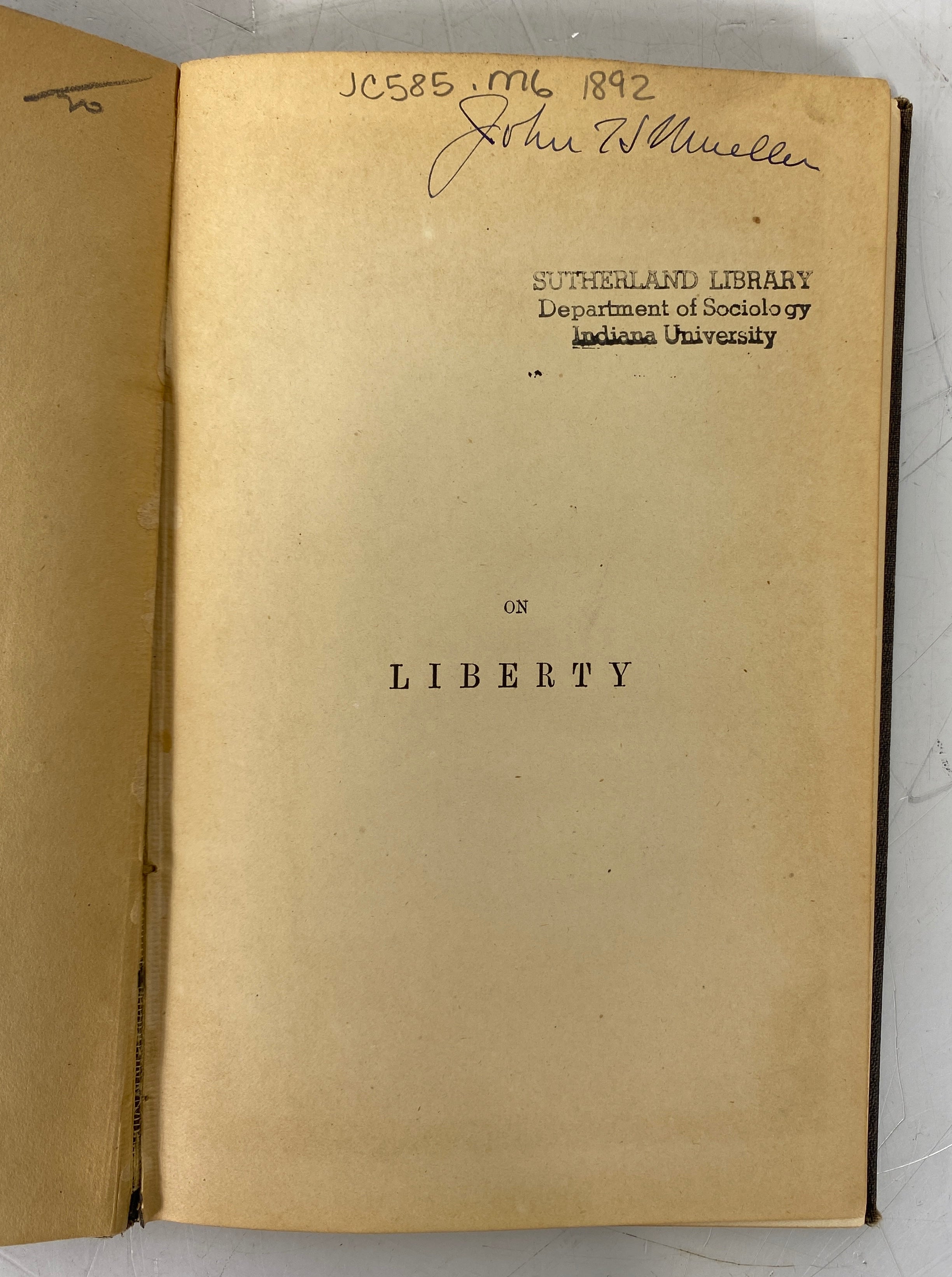 On Liberty John Stuart Mill 1892 People's Edition Antique Ex-Library HC