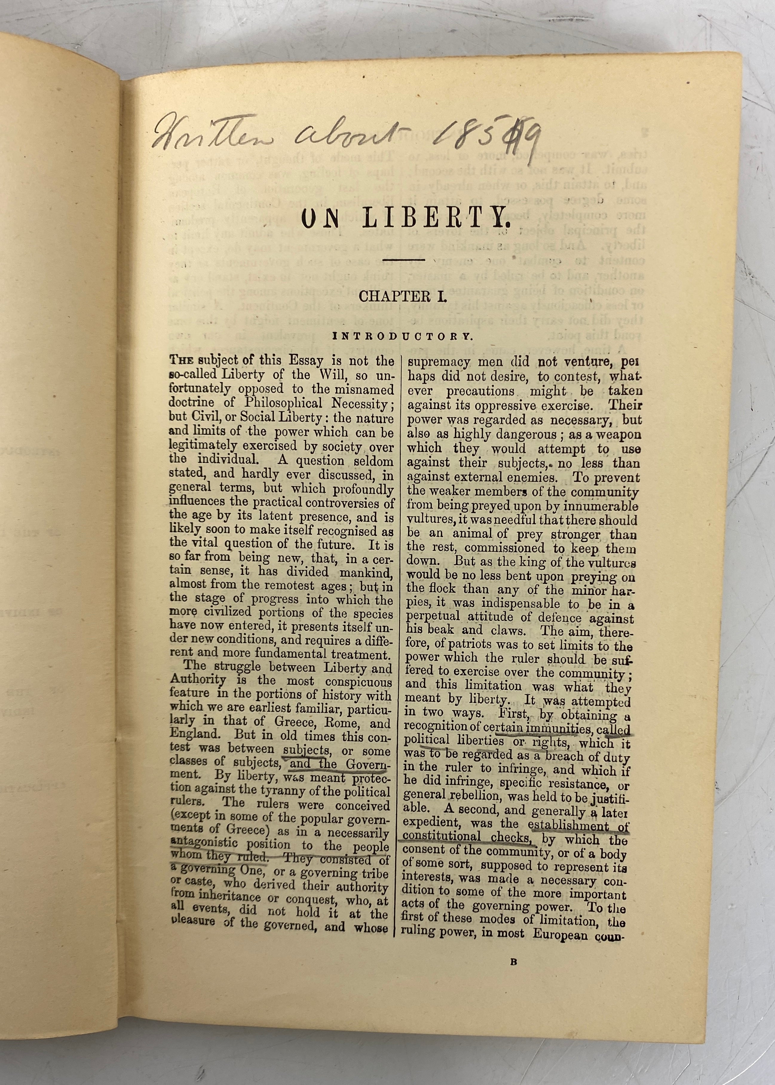 On Liberty John Stuart Mill 1892 People's Edition Antique Ex-Library HC