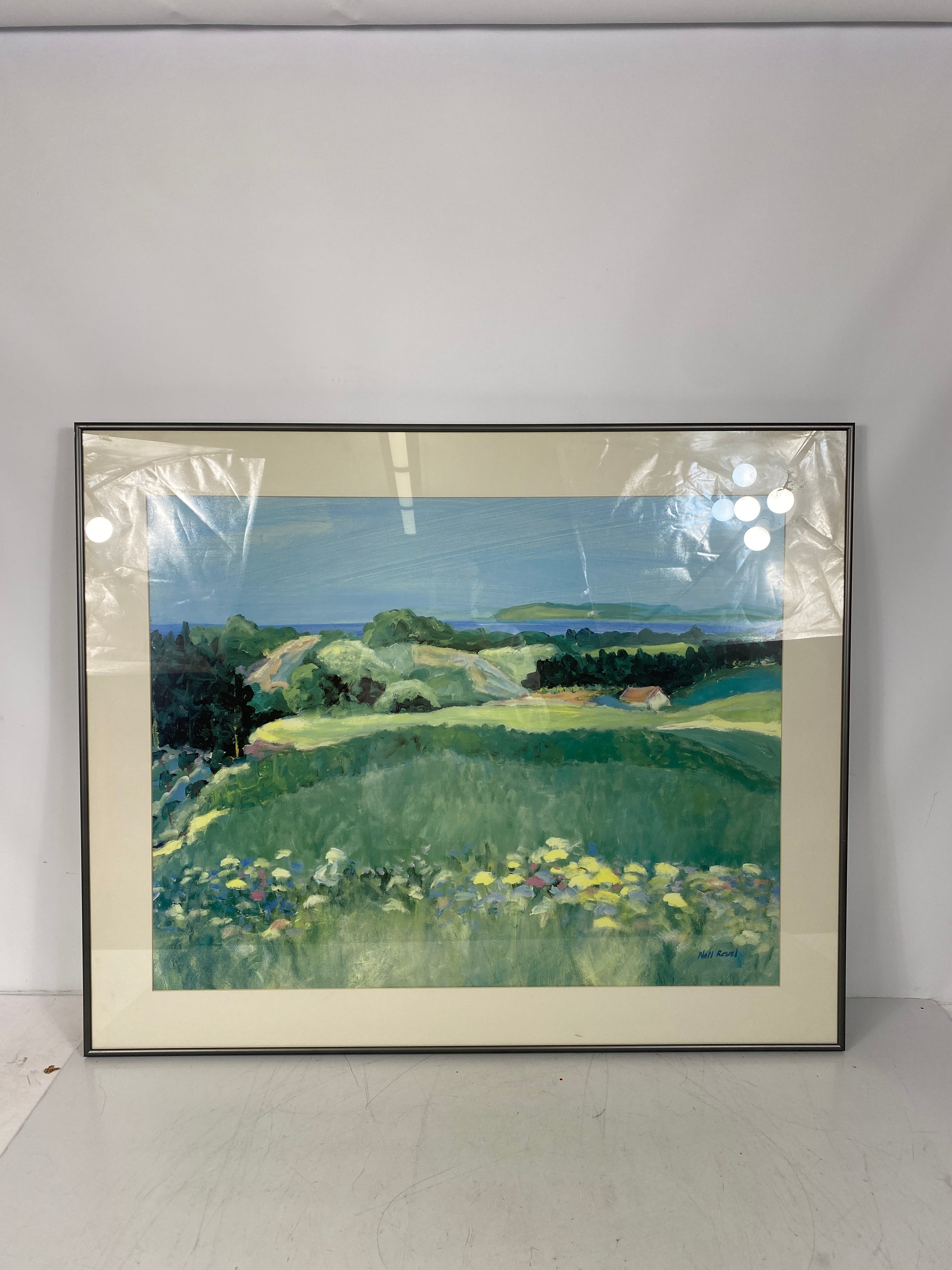 Framed Field with Flowers Scene Art by Nell Revel