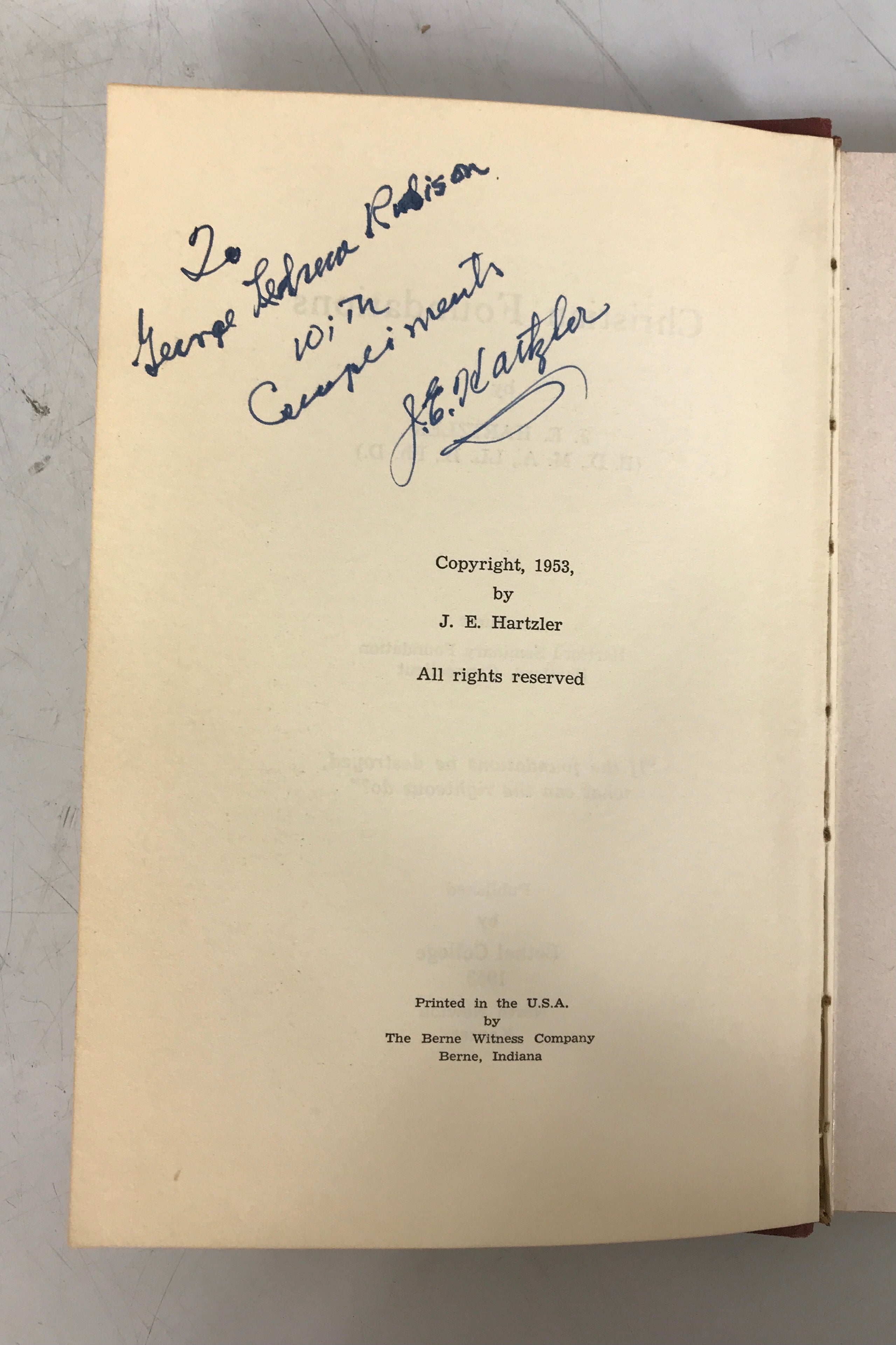 Christian Foundations J.E. Hartzler 1953 Signed Vintage HC