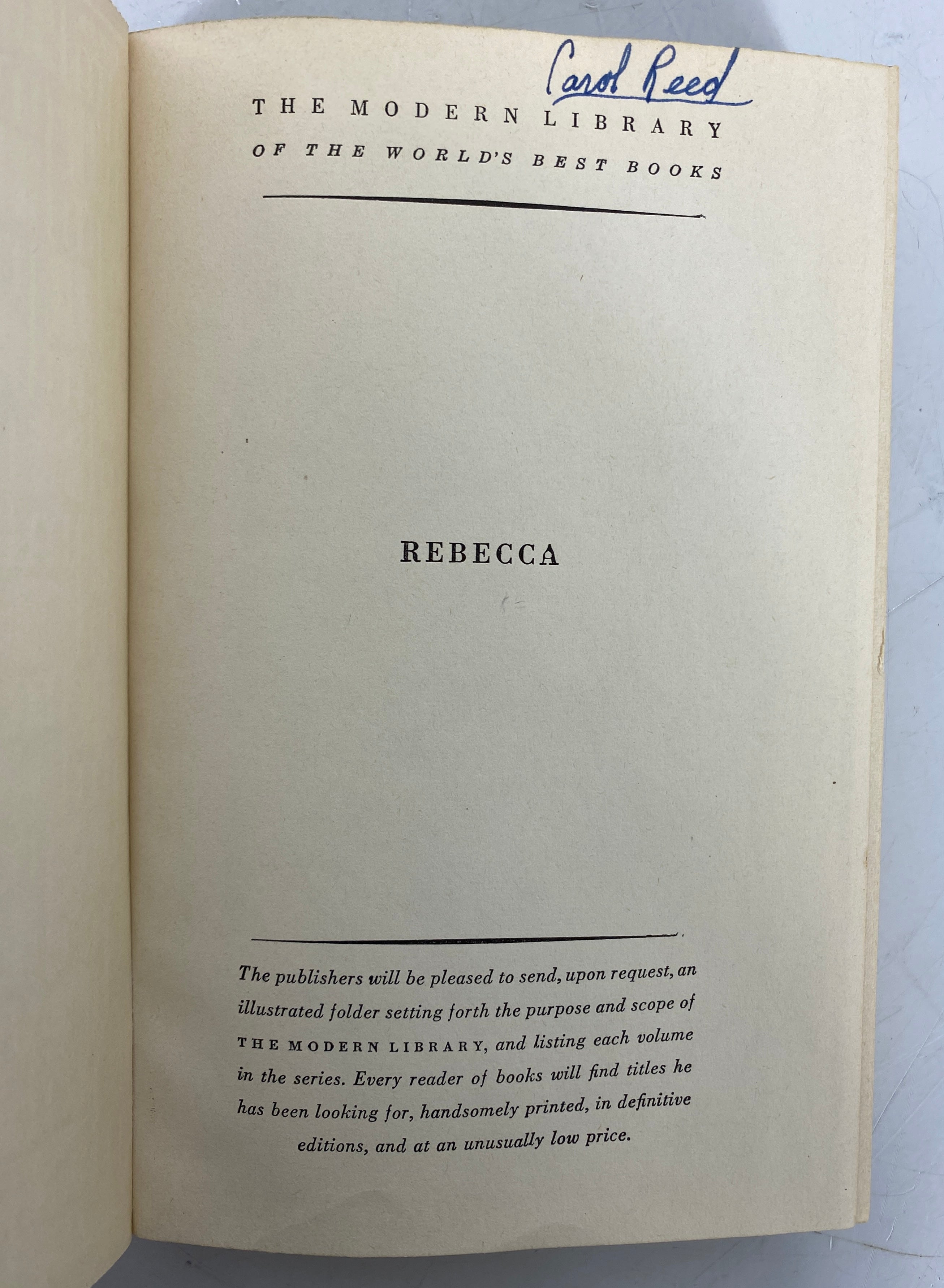 Rebecca Daphne du Maurier 1938 The Modern Library Edition HC