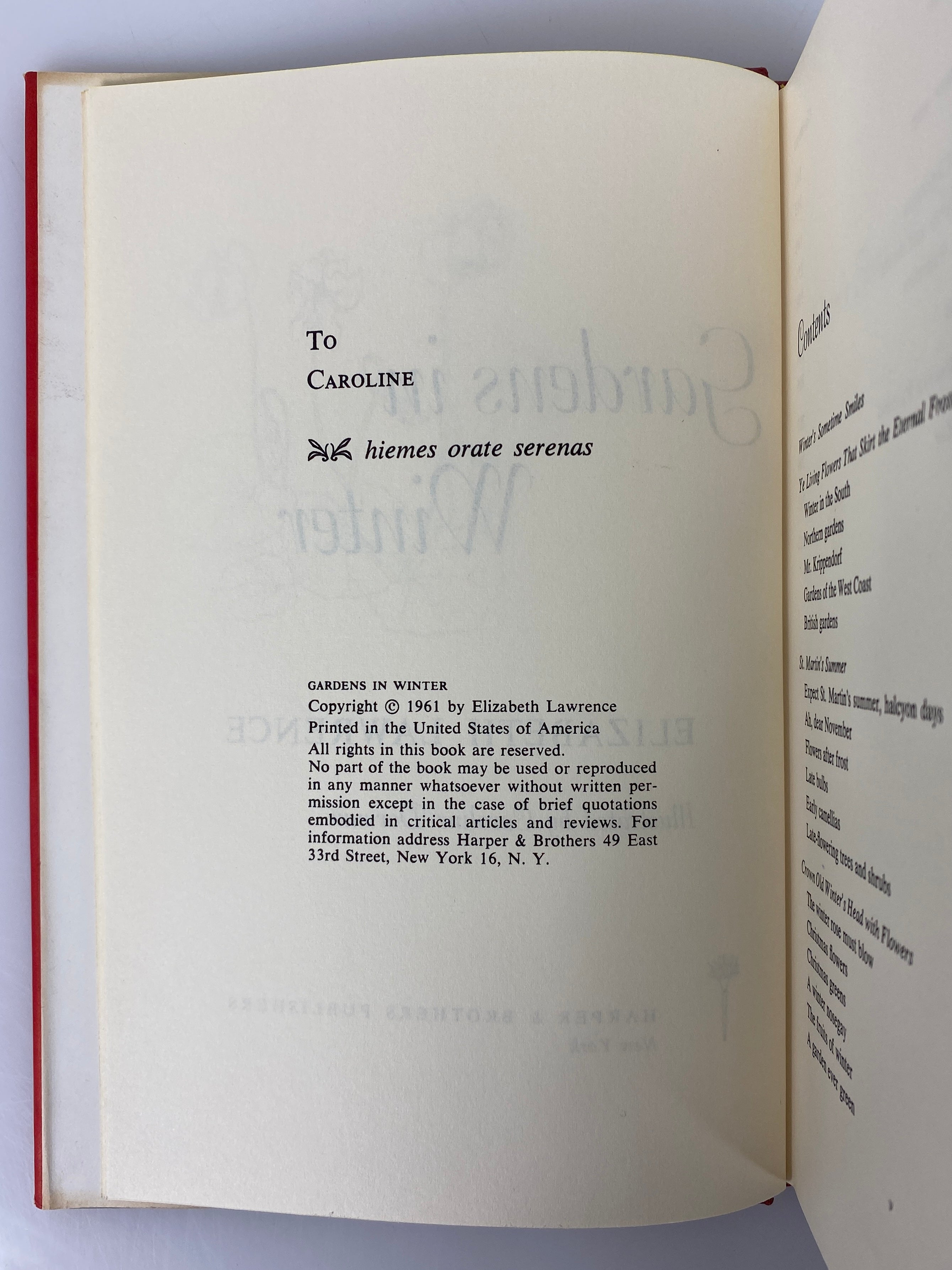 Gardens in Winter by Elizabeth Lawrence 1961 Book Club Edition HCDJ