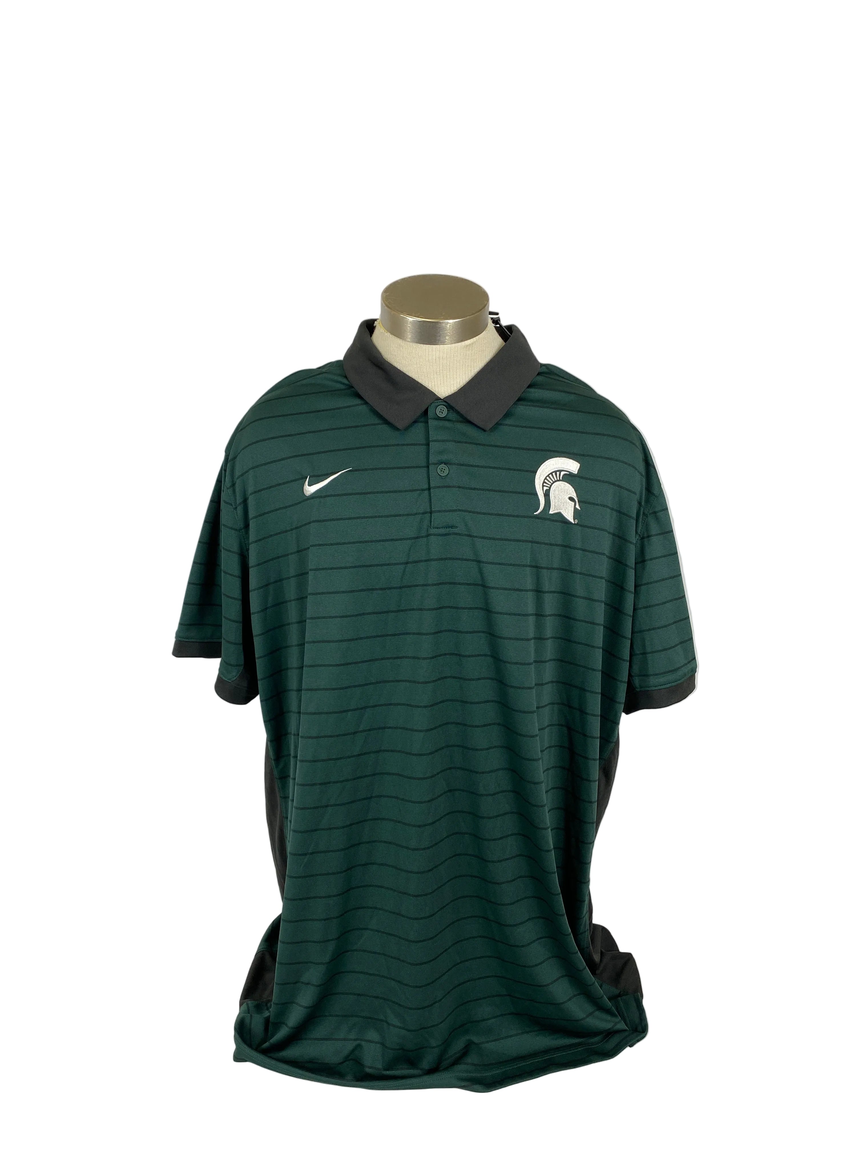 Nike Green & Blacked Striped Michigan State Volleyball Dri-Fit Men's 3XL Polo