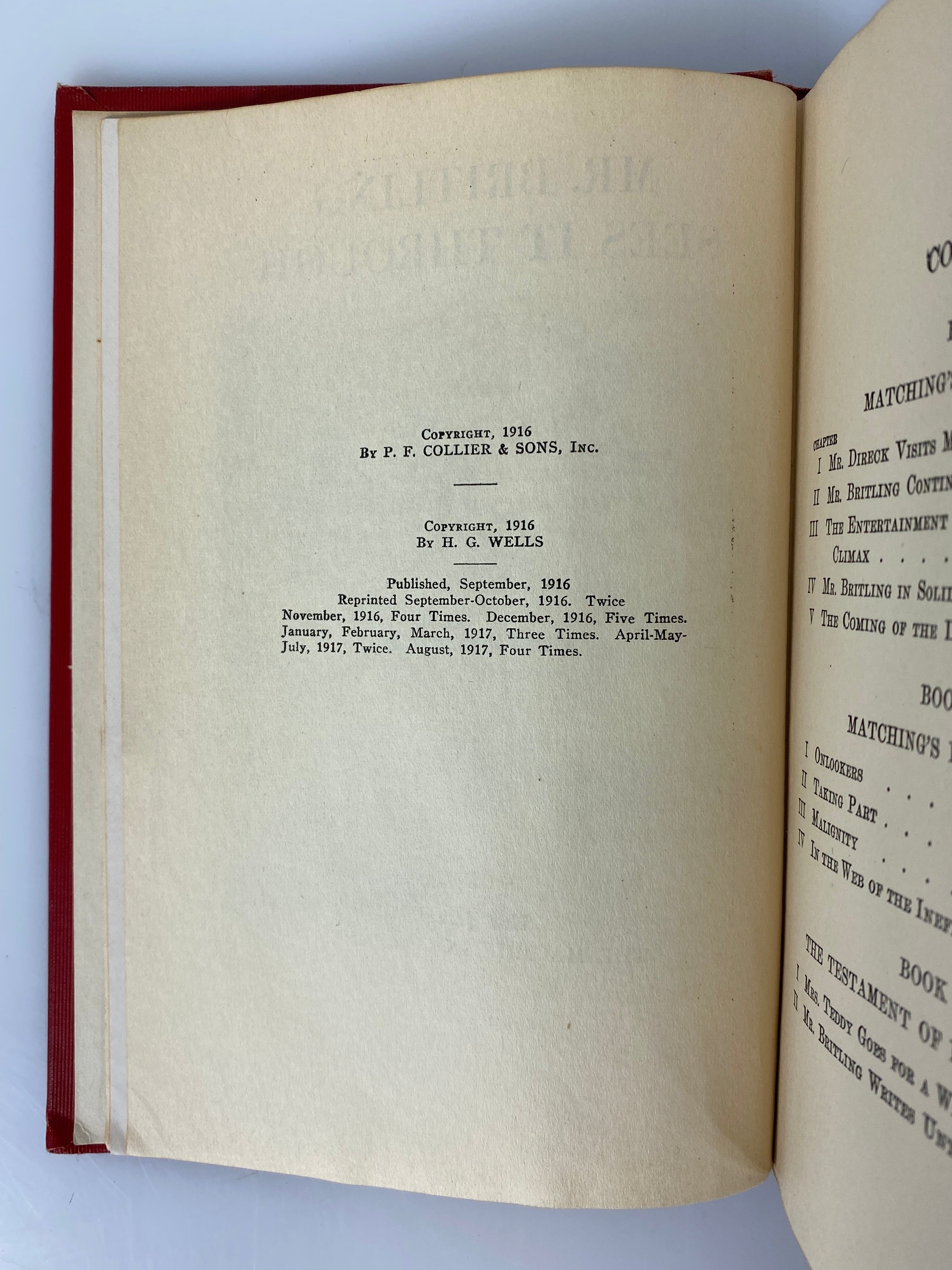 Mr. Britling Sees it Through by H.G. Wells 1917 Antique HC