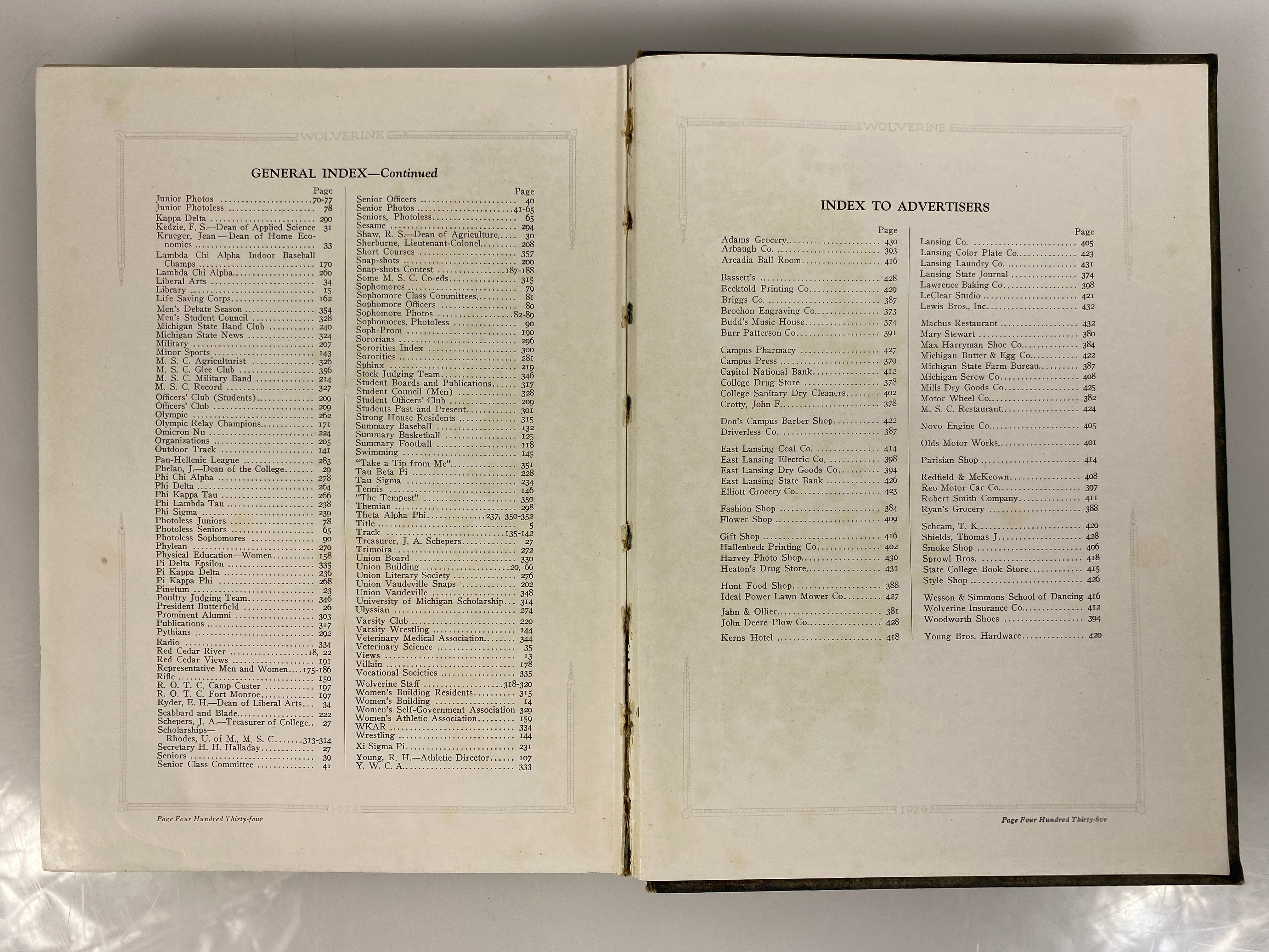 1926 Michigan State College "Wolverine" Yearbook HC